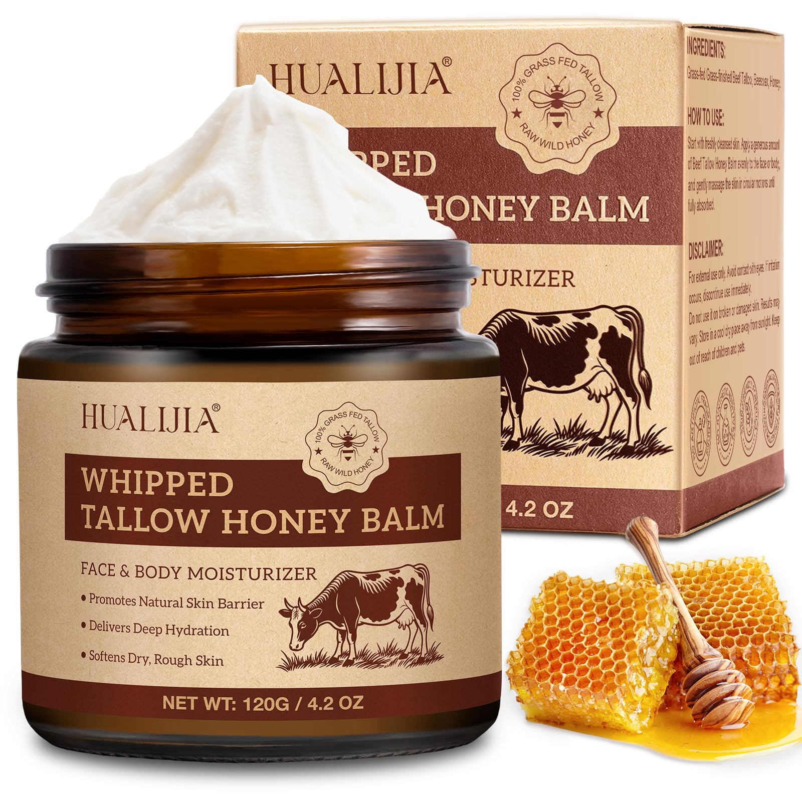 Jolof Store Grass Fed Beef Tallow Face Cream | Whipped Honey Balm - 120g