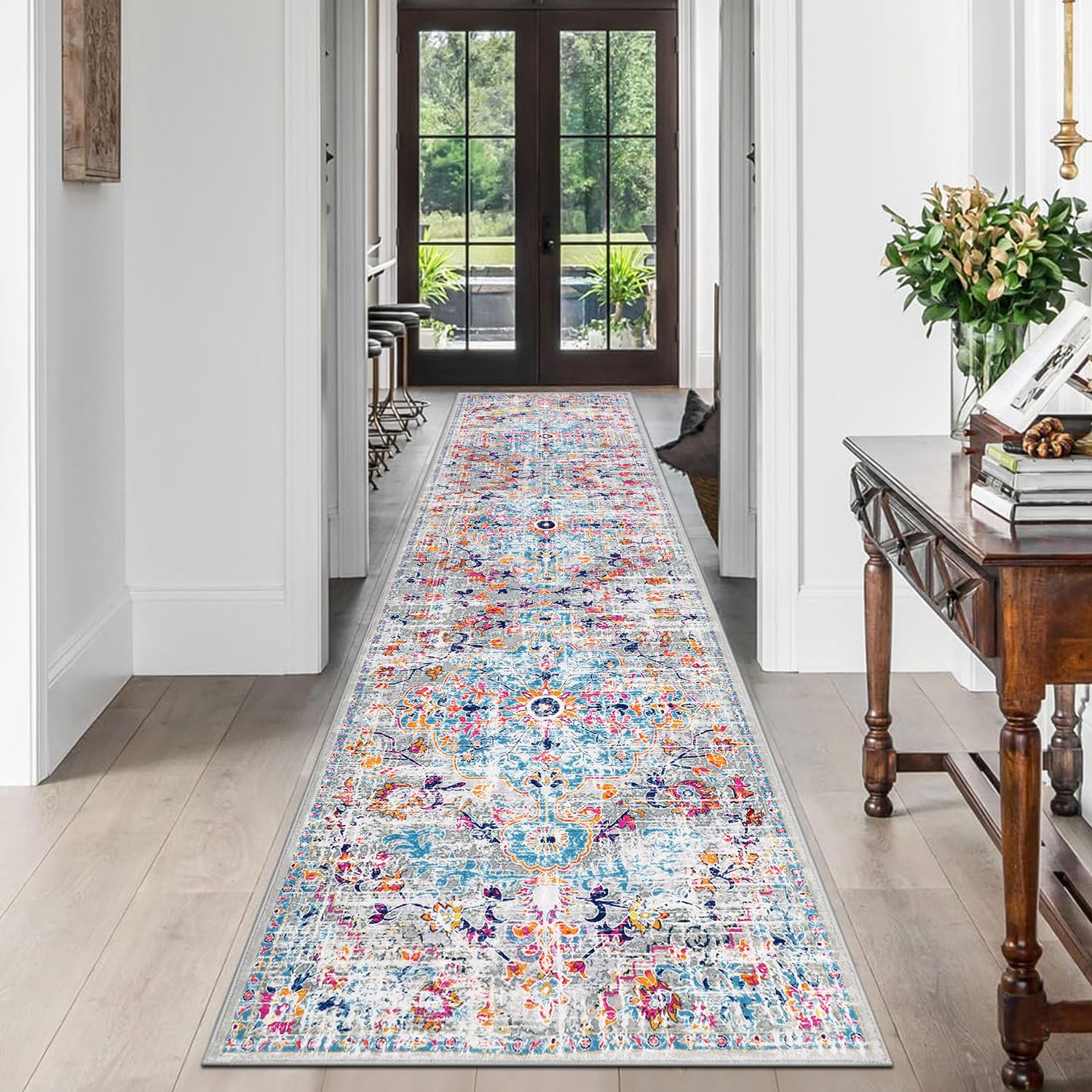 SHACOS Hallway Runner – 60x305cm Non-Slip Washable Distressed Rug