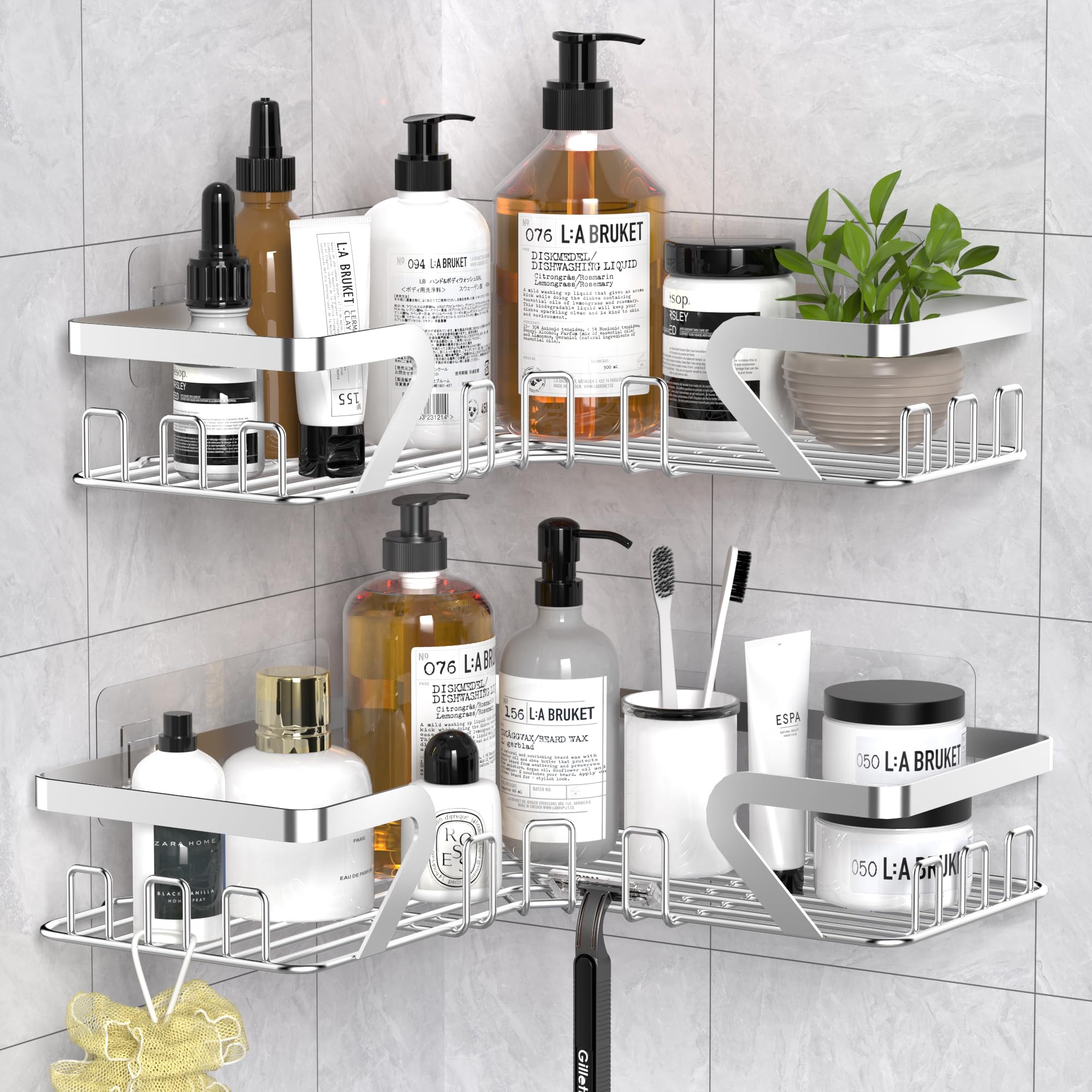 Kegii Corner Shower Caddy | 2-Pack Adhesive Stainless Steel Organizer