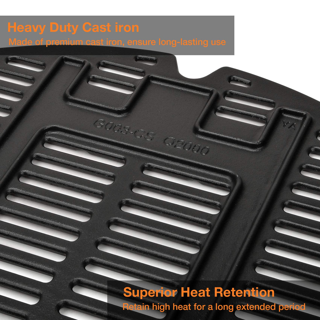 Onlyfire Cast Iron Cooking Grates for Weber Q2000 Q2200 Q2400 – 2 Pack