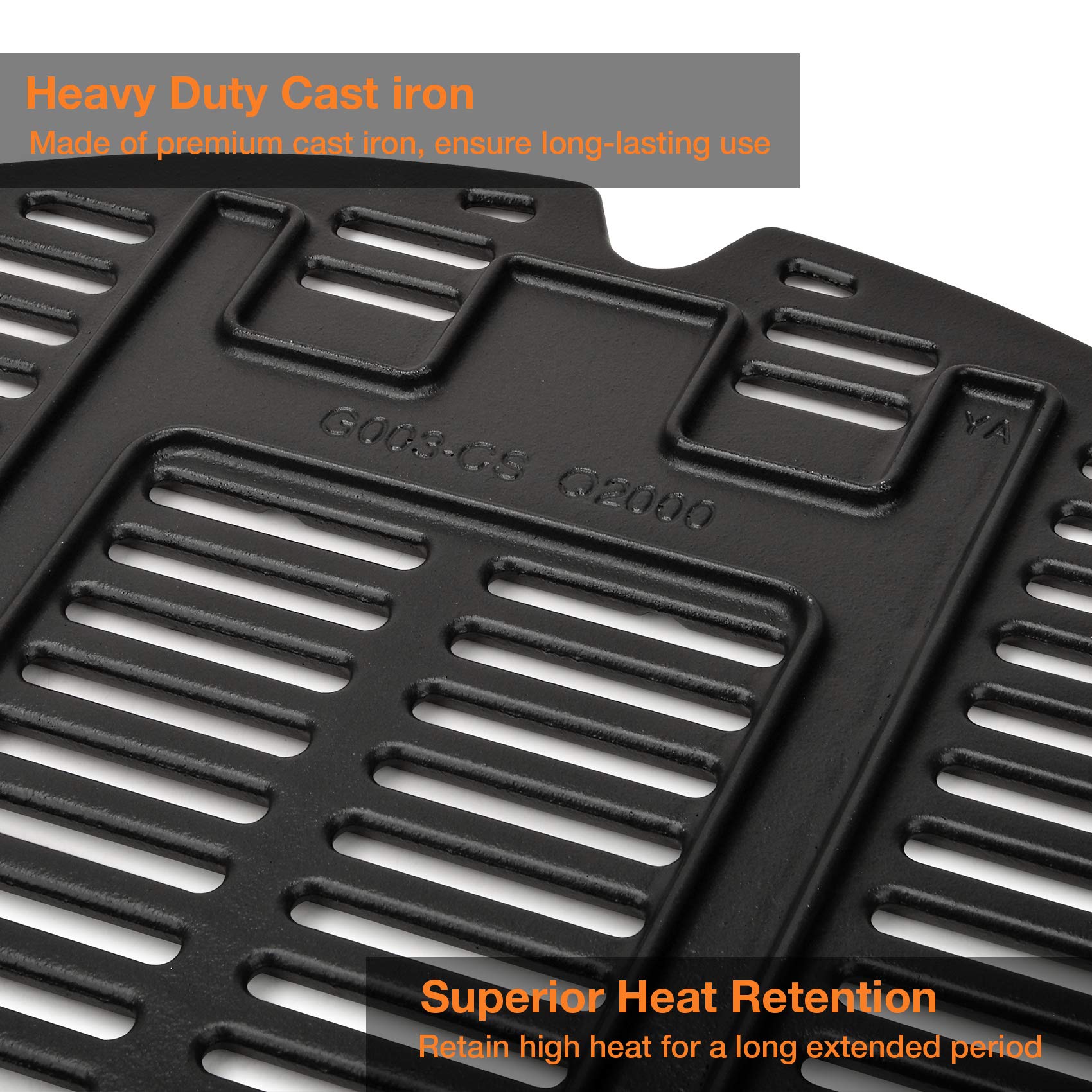 Onlyfire Cast Iron Cooking Grates for Weber Q2000 Q2200 Q2400 – 2 Pack