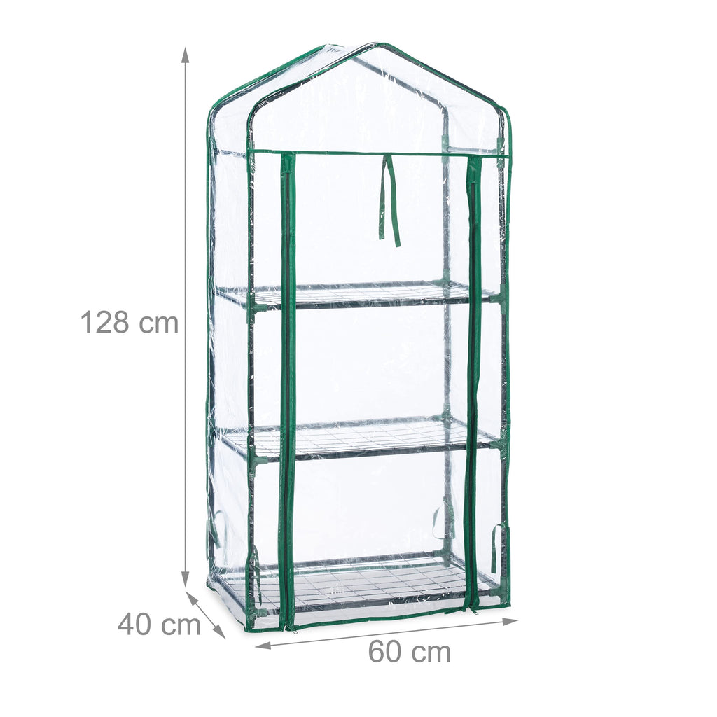 Relaxdays Small Balcony Greenhouse - 3 Shelves, Metal & Plastic, 128cm