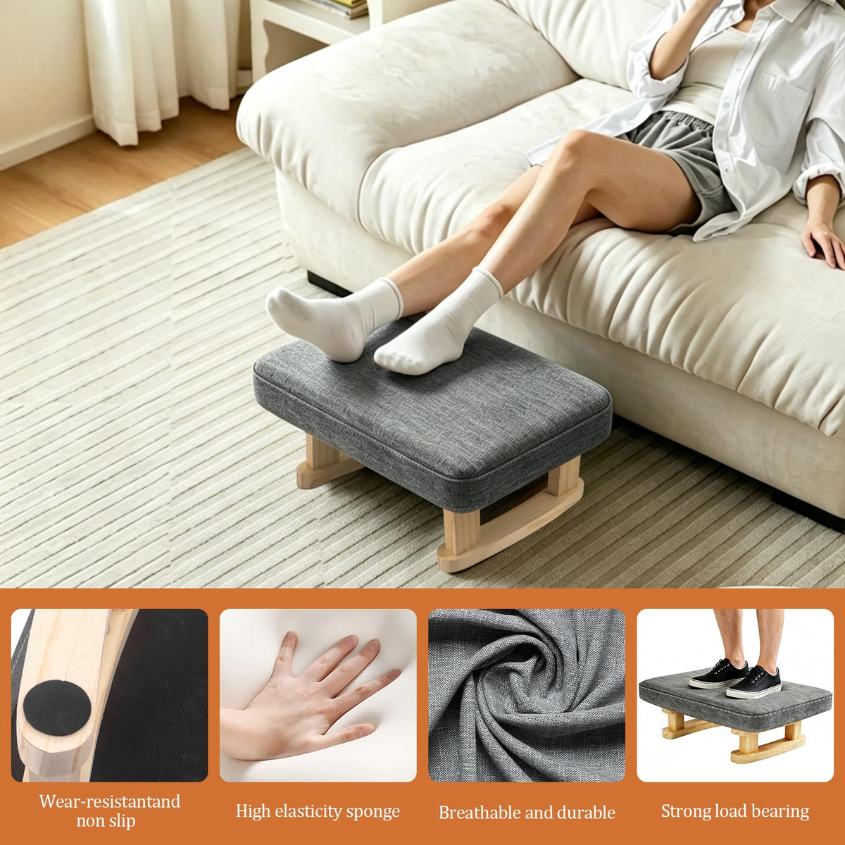 JJoexyfit Multi-Functional Foot Stool with Solid Wood Legs, Linen Fabric - image 4