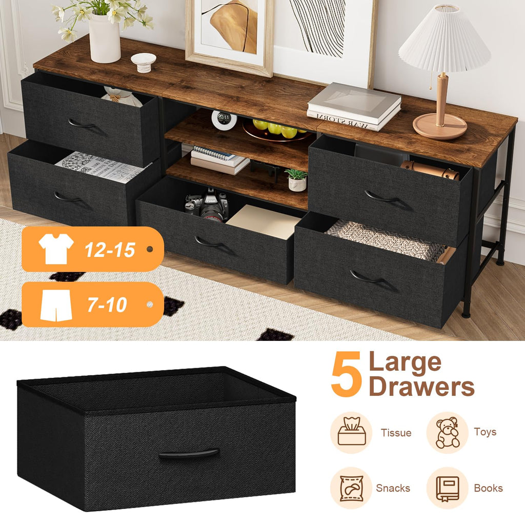 Forthcan TV Stand Cabinet, TV Unit with 5 Drawers, 140 cm, Black - image 4