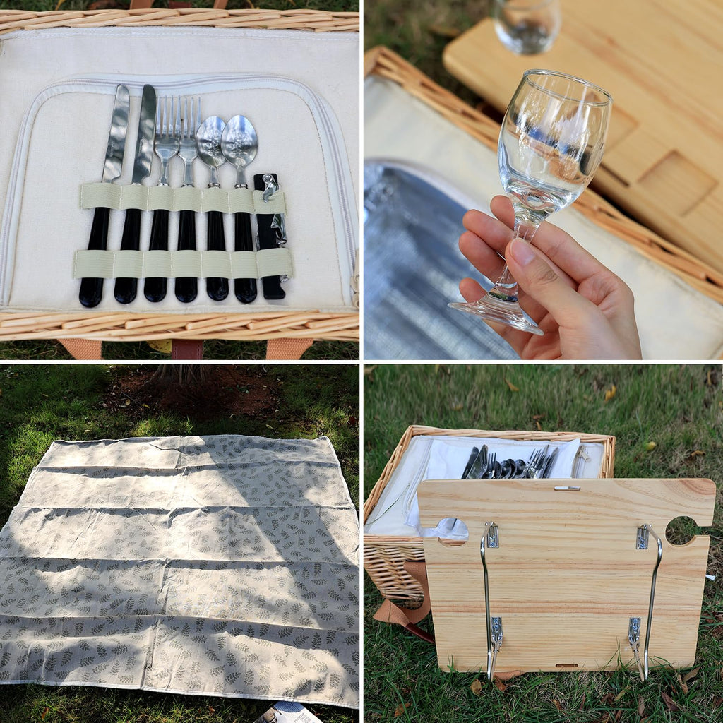 Hap Tim Wicker Picnic Basket for 2 | Insulated Cooler & Folding Wine Table