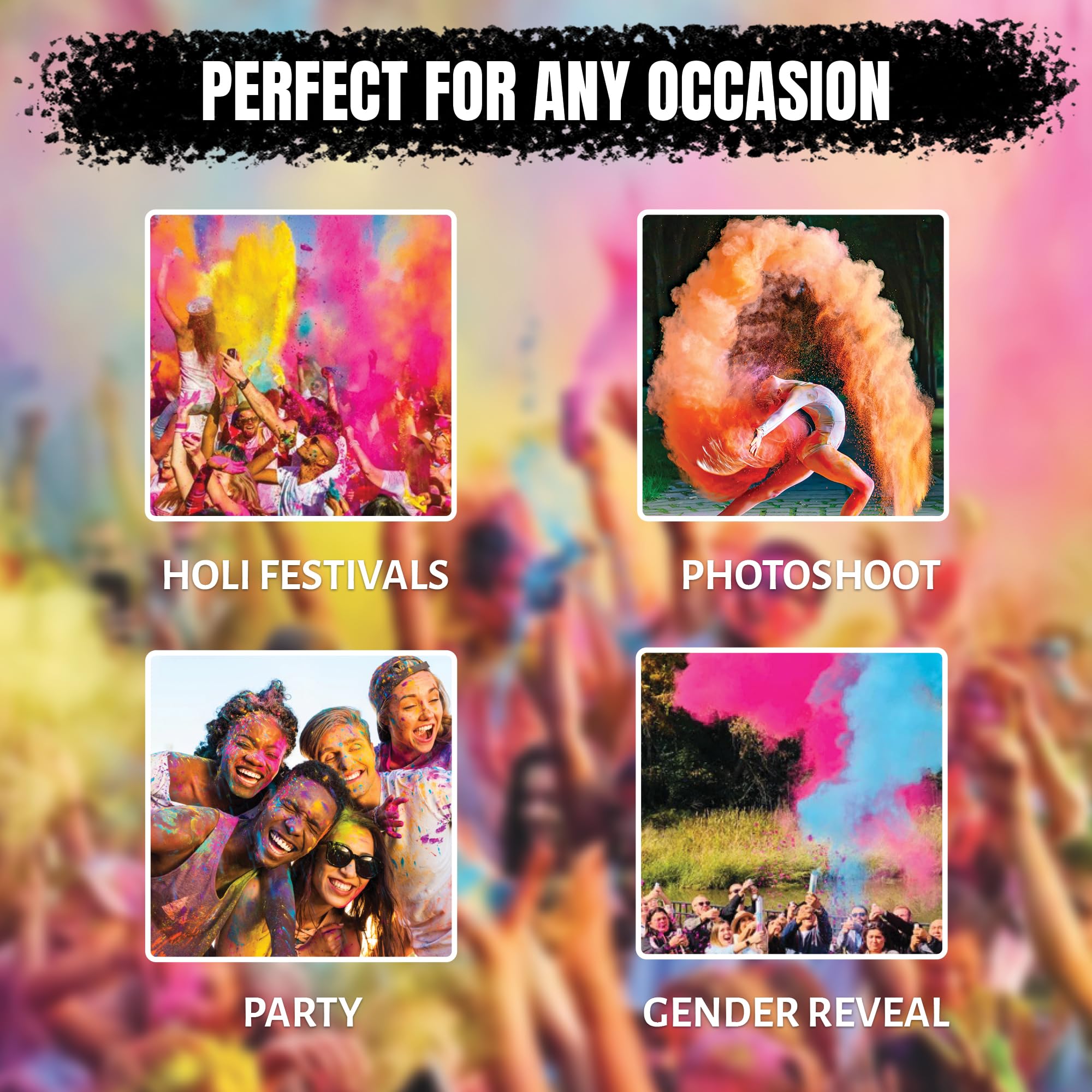 Jolof Store Natural Herbal Gulal - 10 Neon Holi Colours Giftbox (500g)