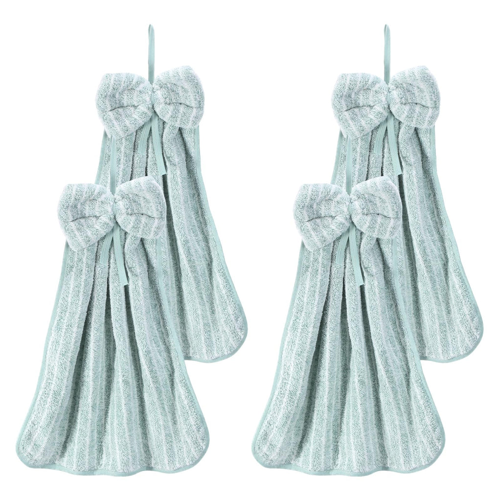 sourcing map 4Pcs Bow Hand Towels with Hanging Loop, 14.2" x 11.8" Soft Coral Fleece Microfiber Bowknot Hanging Hand Dry Towels Quick Dry and - image 1