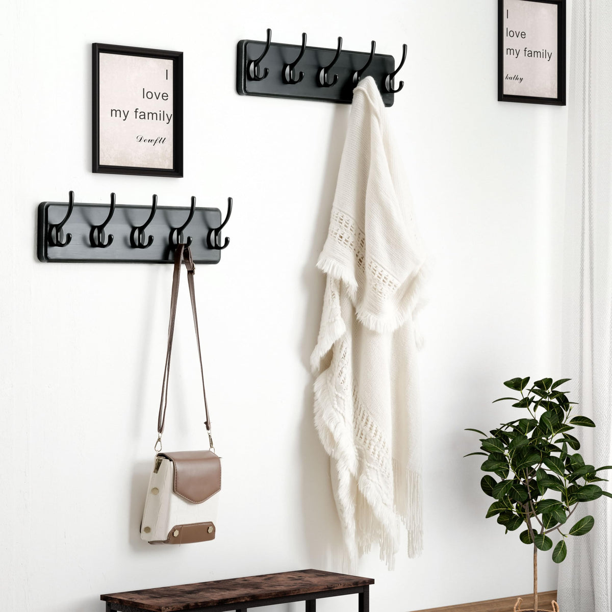 Dseap Coat Rack Wall: Patented, Heavy-Duty, 5-Double-Hooks Wooden Wall Mounted Coat Rack Coat Hanger Hook Rail for Winter Coats Hat Jacket Clothing - image 5