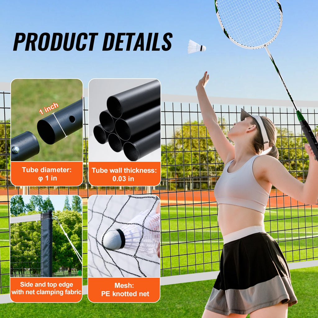 VEVOR Portable Badminton Net Set | 20ft Outdoor Set with 4 Rackets & Bag