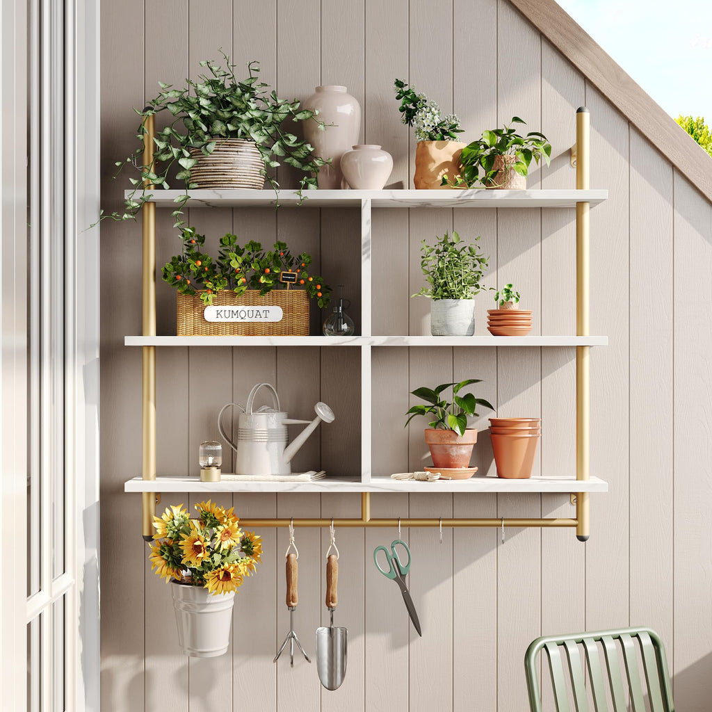 Bestier 115CM Industrial Pipe Shelving | 3-Tier Wall Mounted Ladder Shelf