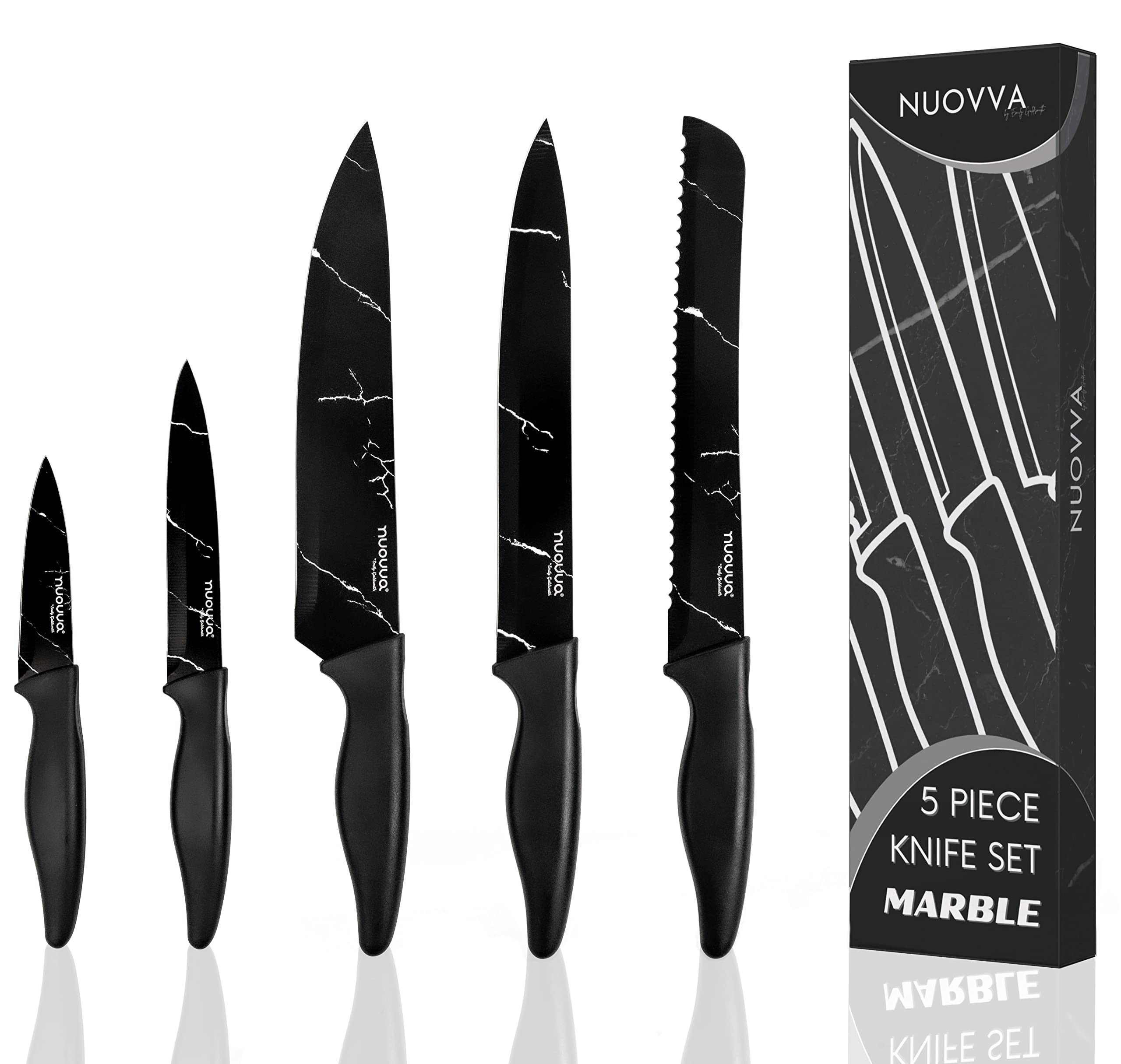 Nuovva 5-Piece Kitchen Knife Set | Stainless Steel Chef & Santoku Knives