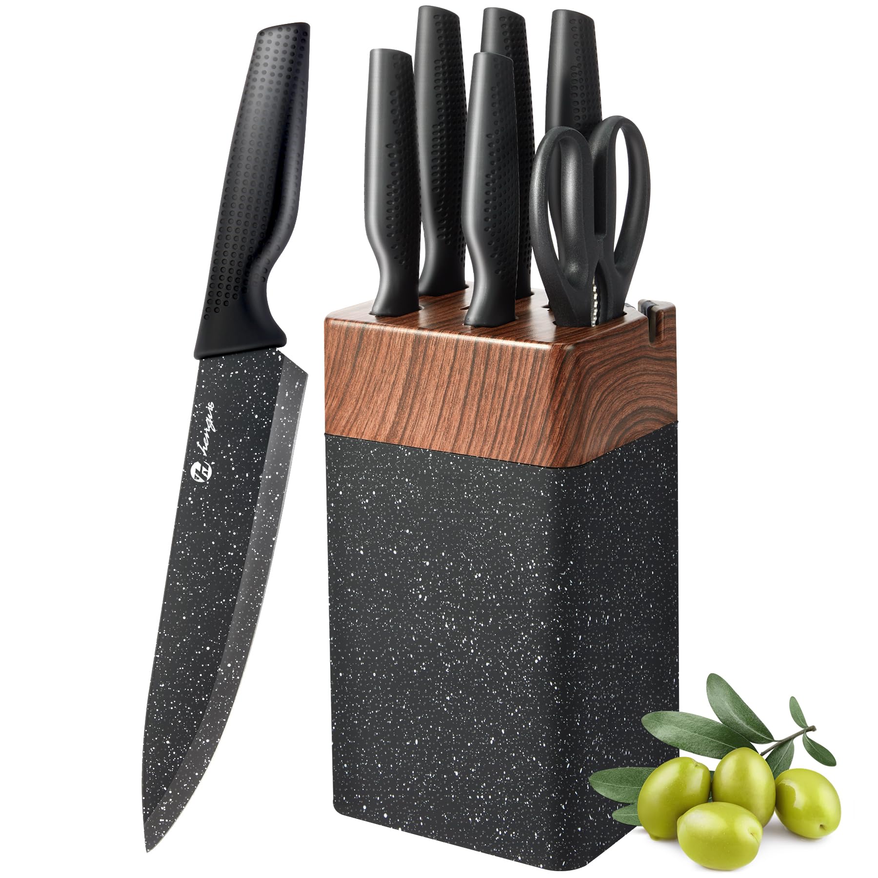 Micocali 6-Piece Stainless Steel Kitchen Knife Set with Storage Block