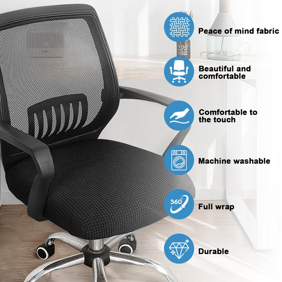 Jesiah Office Chair Cover, Black Large Computer Gaming Chair Seat Cover - image 3
