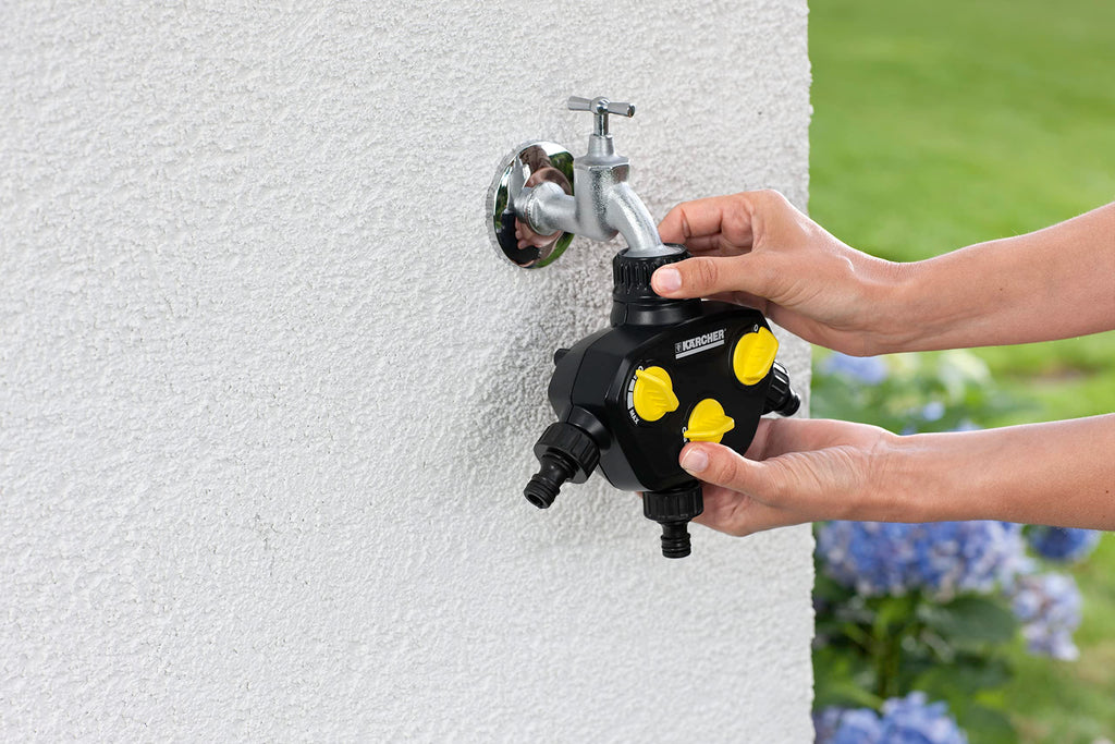 Kärcher 3-Way Tap Adapter – 3-Wege-Verteiler für Gartenschläuche, Schwarz