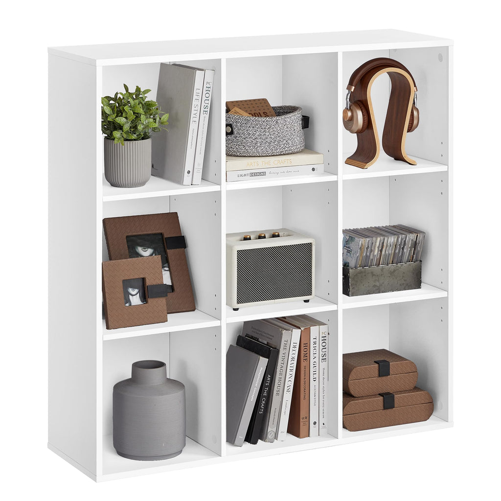 VASAGLE 9-Cube Bookcase – Modern Storage Shelf for Home Office, Cloud White