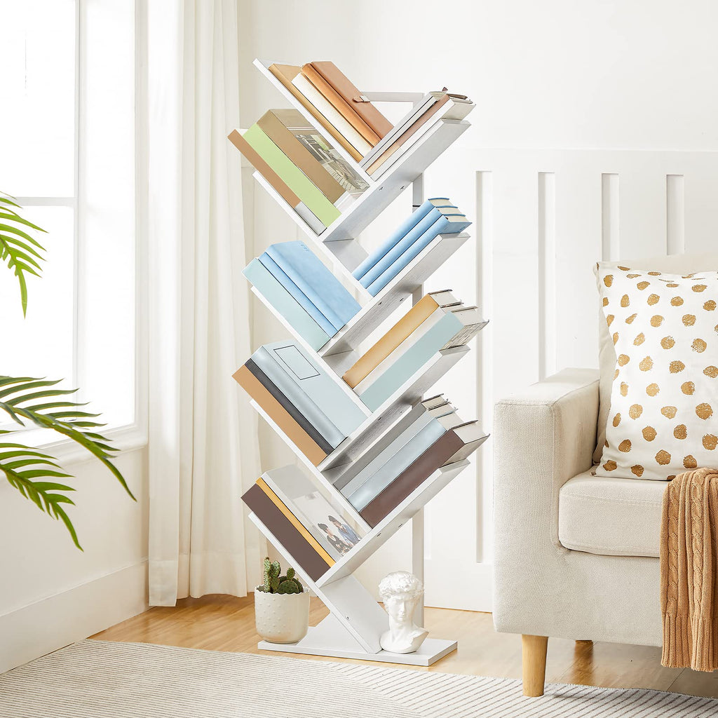 HOOBRO 9-Tier Tree Bookshelf | Tall Floor Standing Bookcase, White