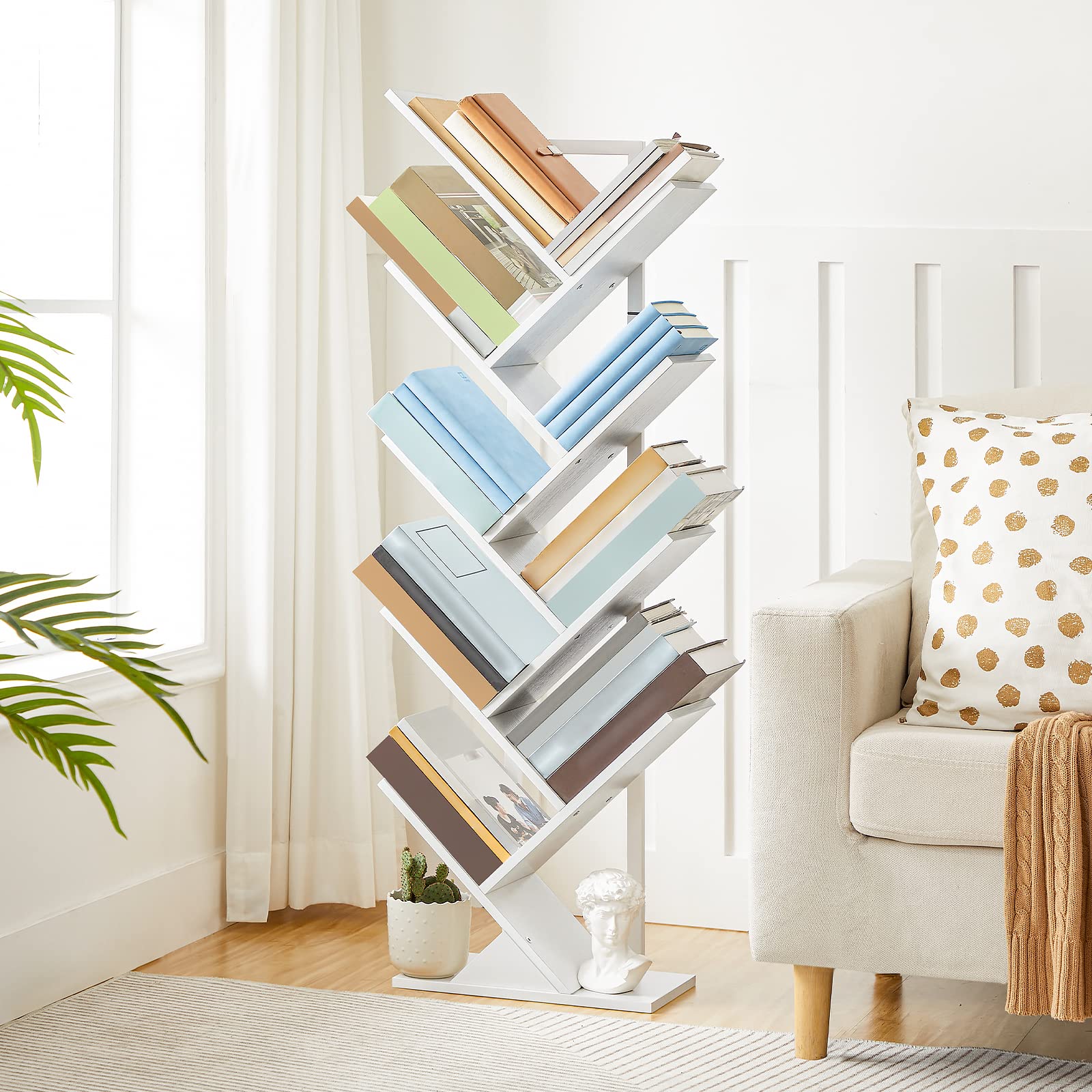 HOOBRO 9-Tier Tree Bookshelf | Tall Floor Standing Bookcase, White