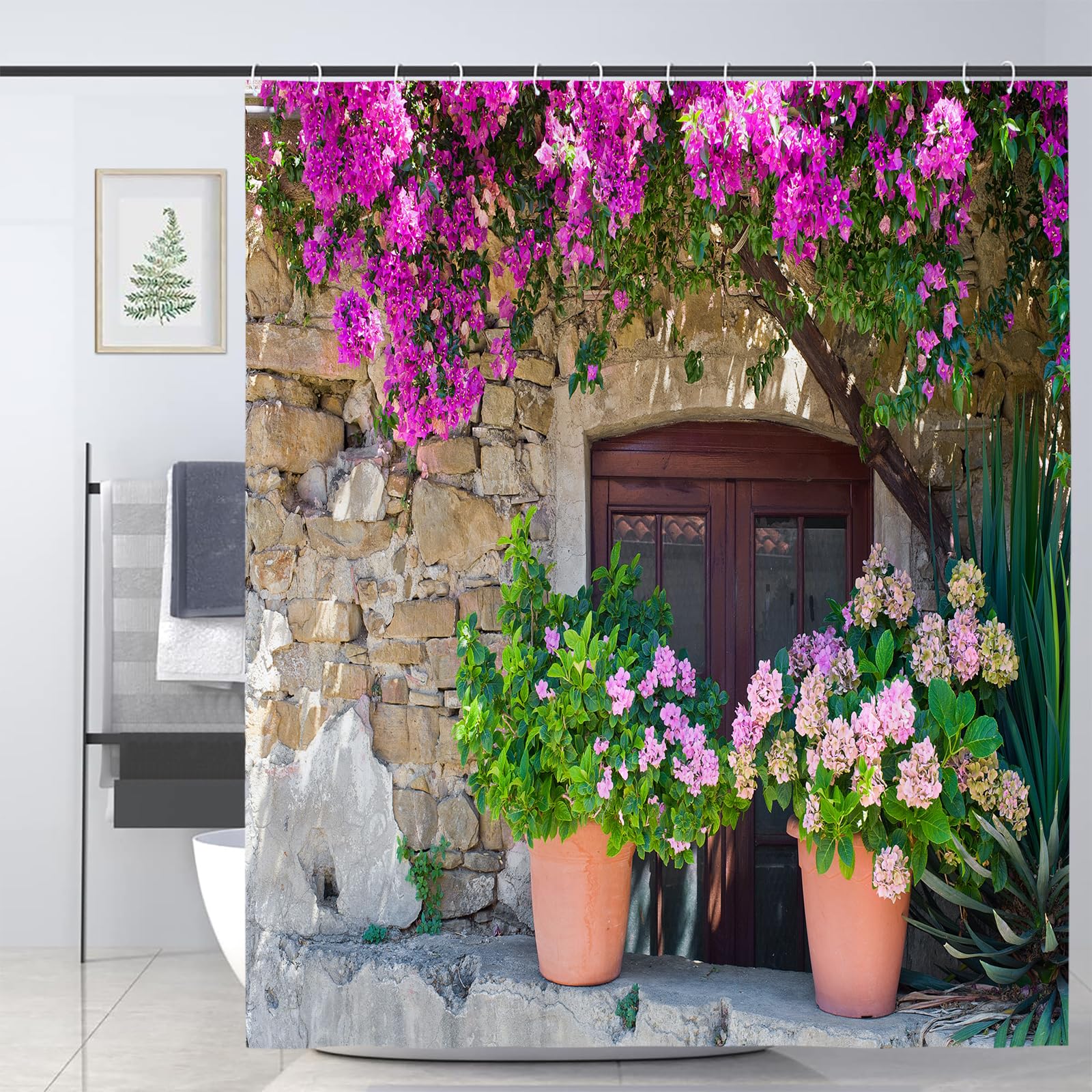 JOOCAR Italian Stonewall House Shower Curtain | Waterproof Polyester
