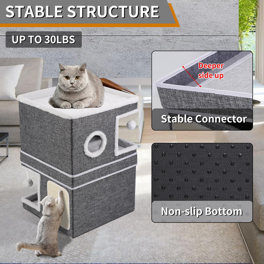 Shikha 3-Storey Foldable Cat House | 2-in-1 Indoor Condo with Scratch Pads