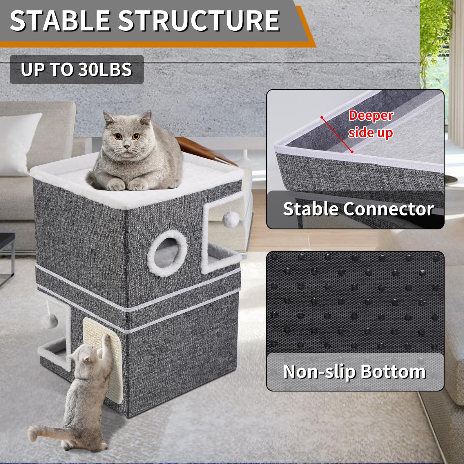 Shikha 3-Storey Foldable Cat House | 2-in-1 Indoor Condo with Scratch Pads