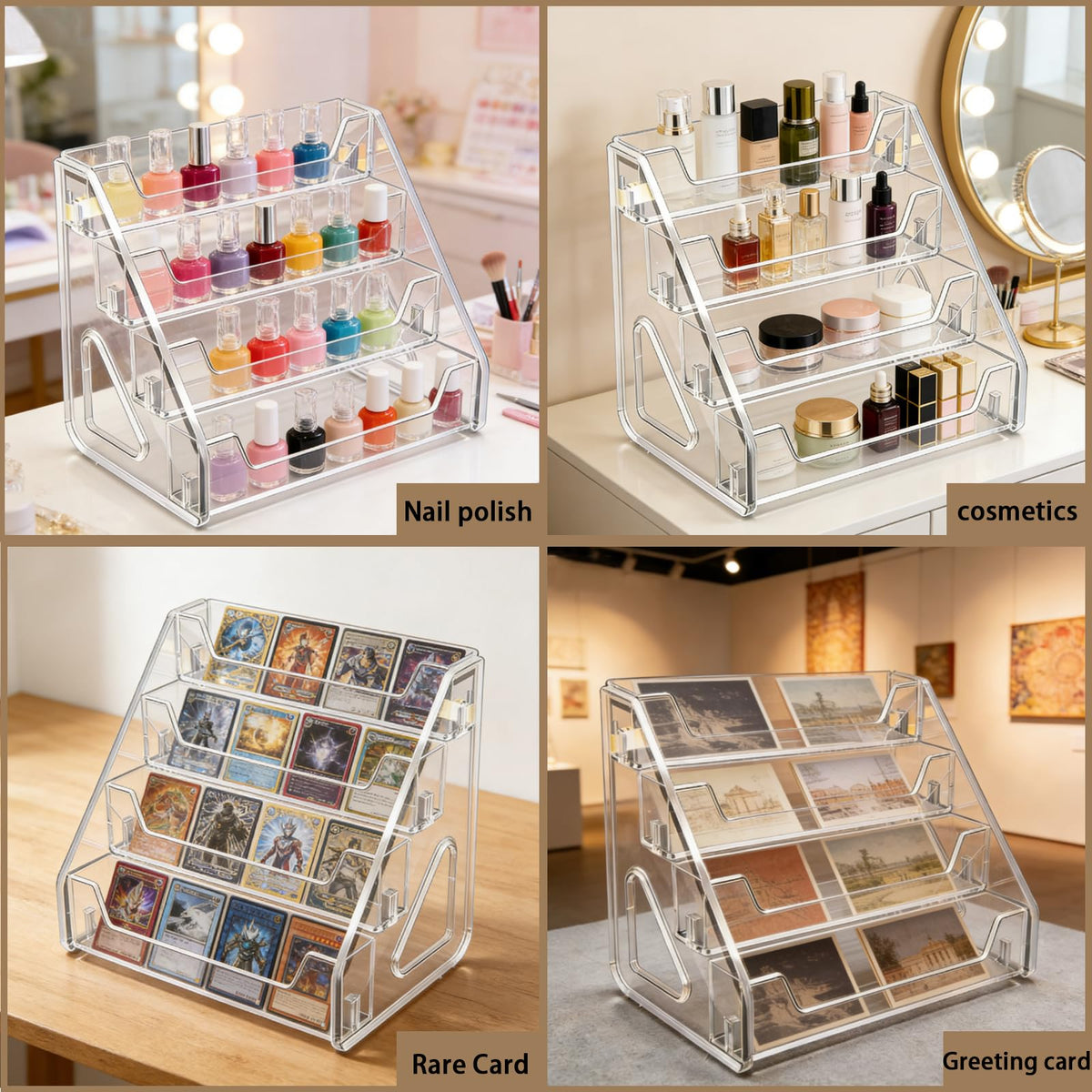ZYNERY 4-Tier Acrylic Card Display Stand, Clear Card Stands for Display, Versatile Display Shelves For Greeting Card Organiser, Trading Card - image 5