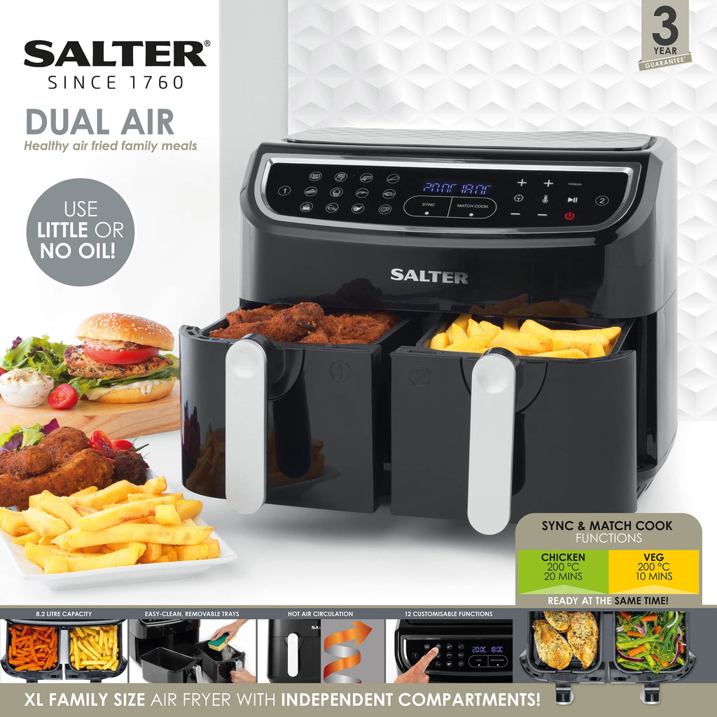 Salter EK4548 Dual Air Fryer – 8.2L Double Drawer with 12 Presets