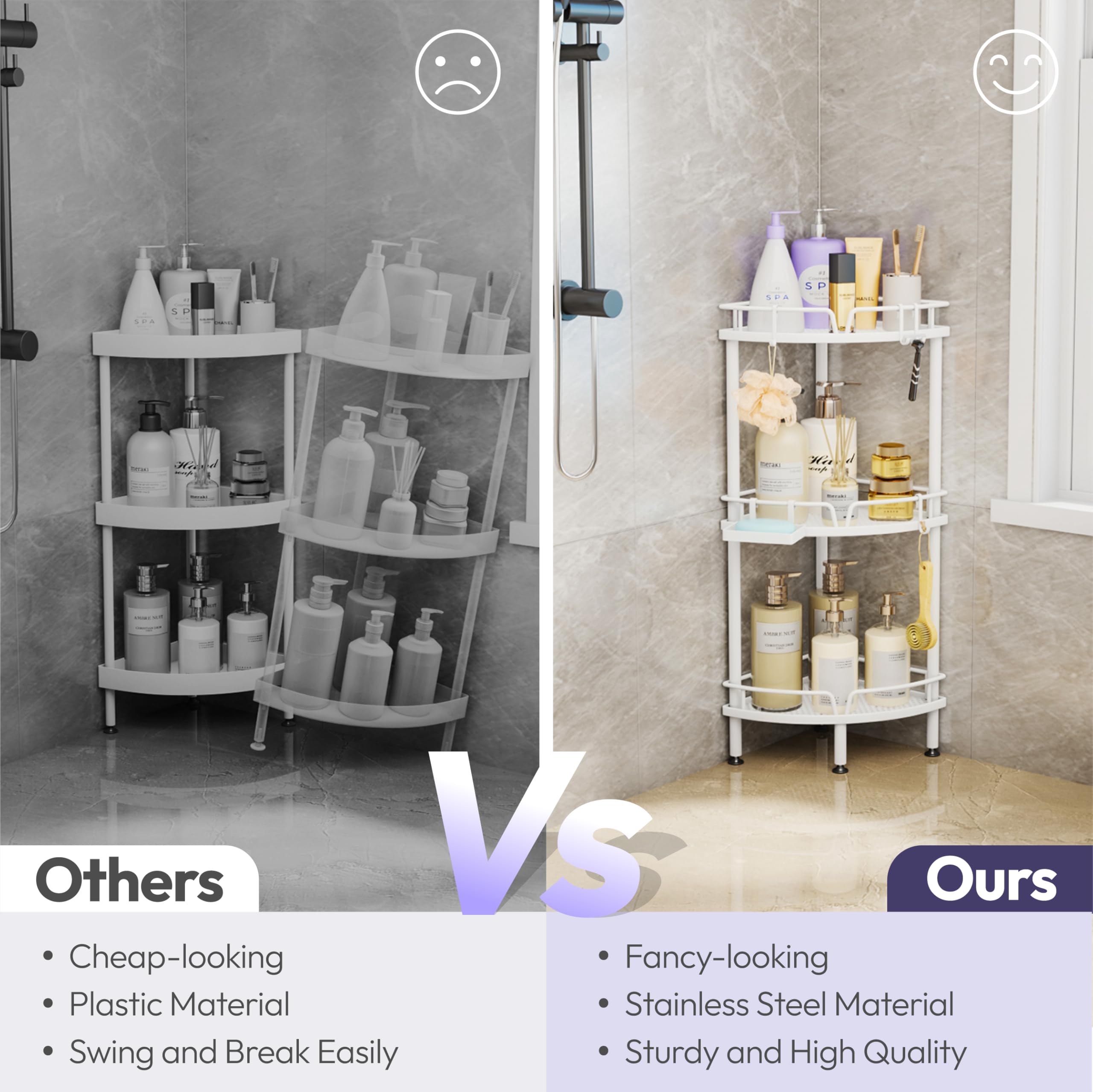 SWTYMIKI 3-Tier Corner Shower Caddy – Rustproof Freestanding Storage Rack