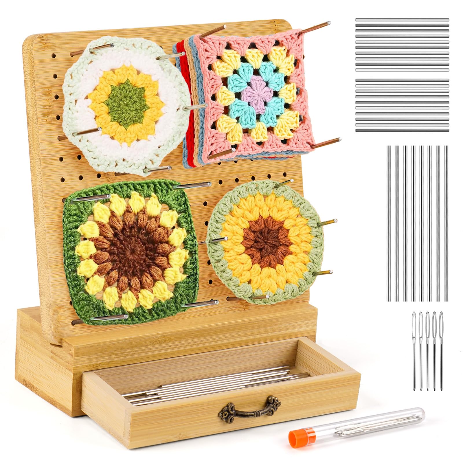 Bamboo Crochet Blocking Board with Storage Drawer and Pins