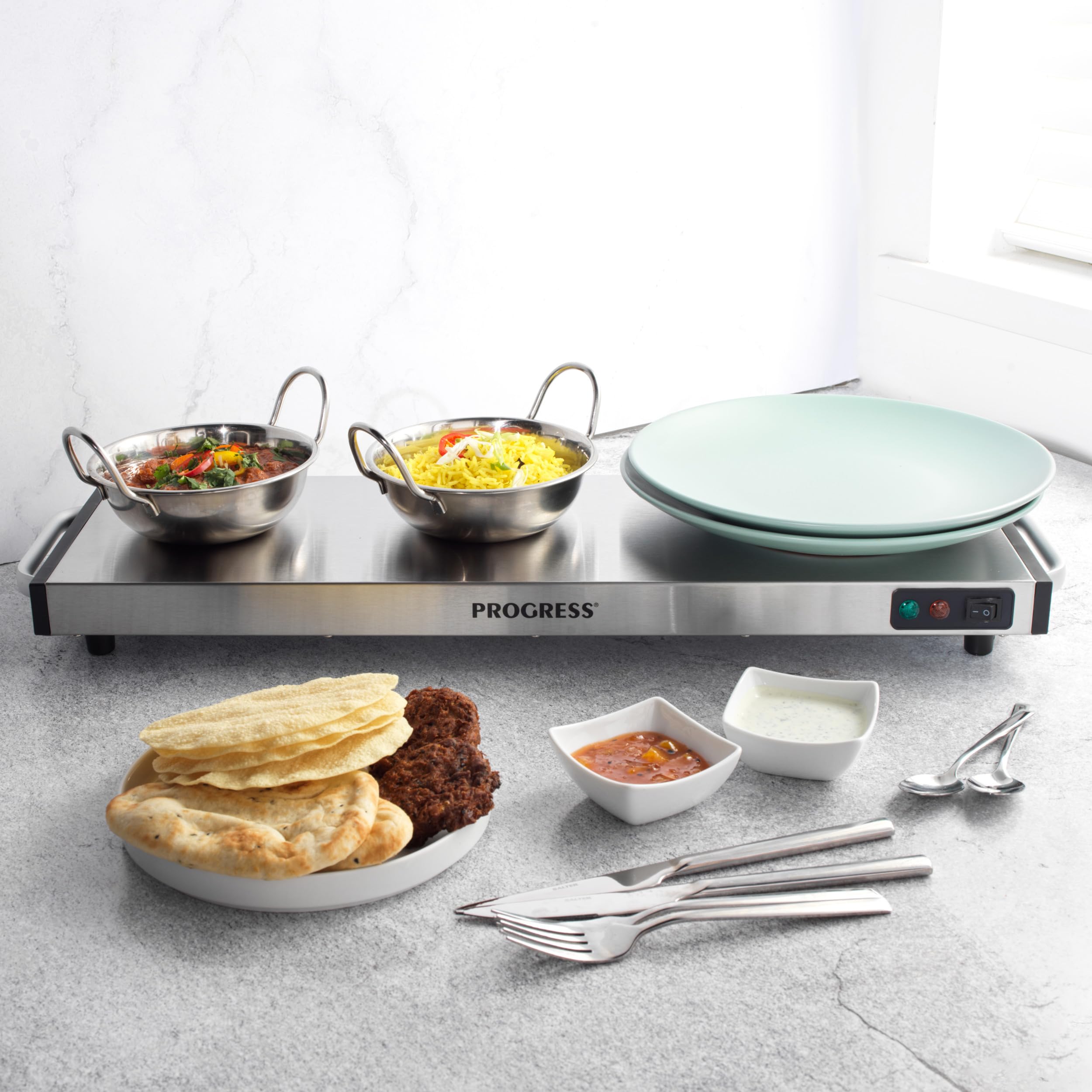 Progress EK2610P Cordless Hot Plate | Large 1200W Food Warming Tray