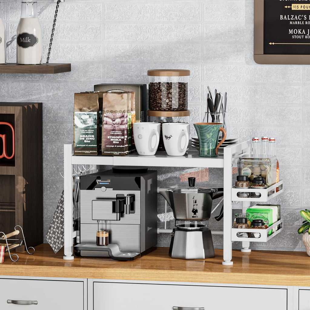 EKNITEY Expandable Microwave Shelf Stand | 2-Tier Countertop Kitchen Rack