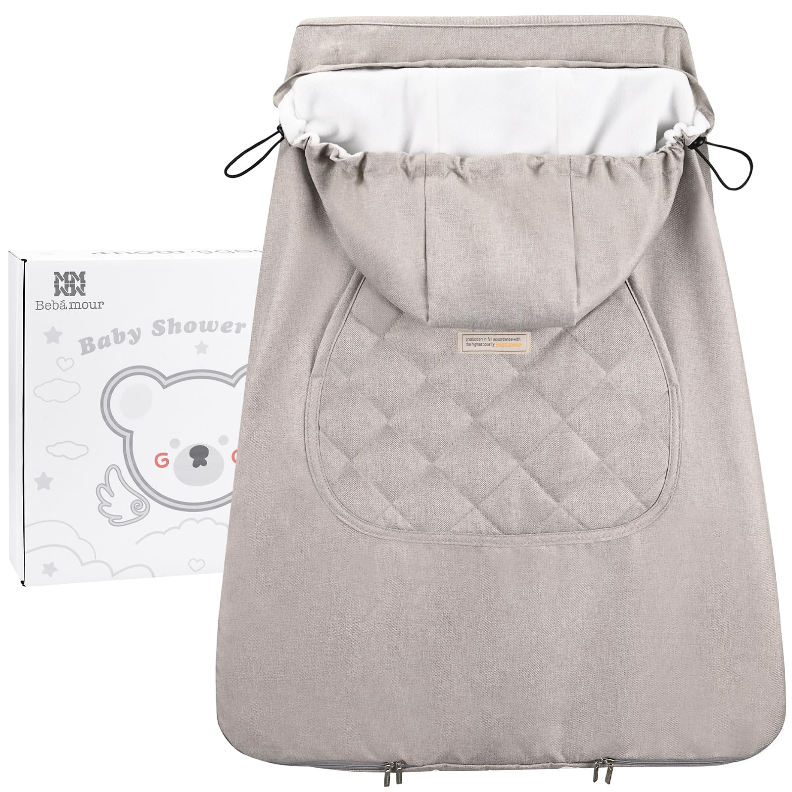 Bebear Universal Baby Carrier Cover – Warm Winter Hoodie in Khaki