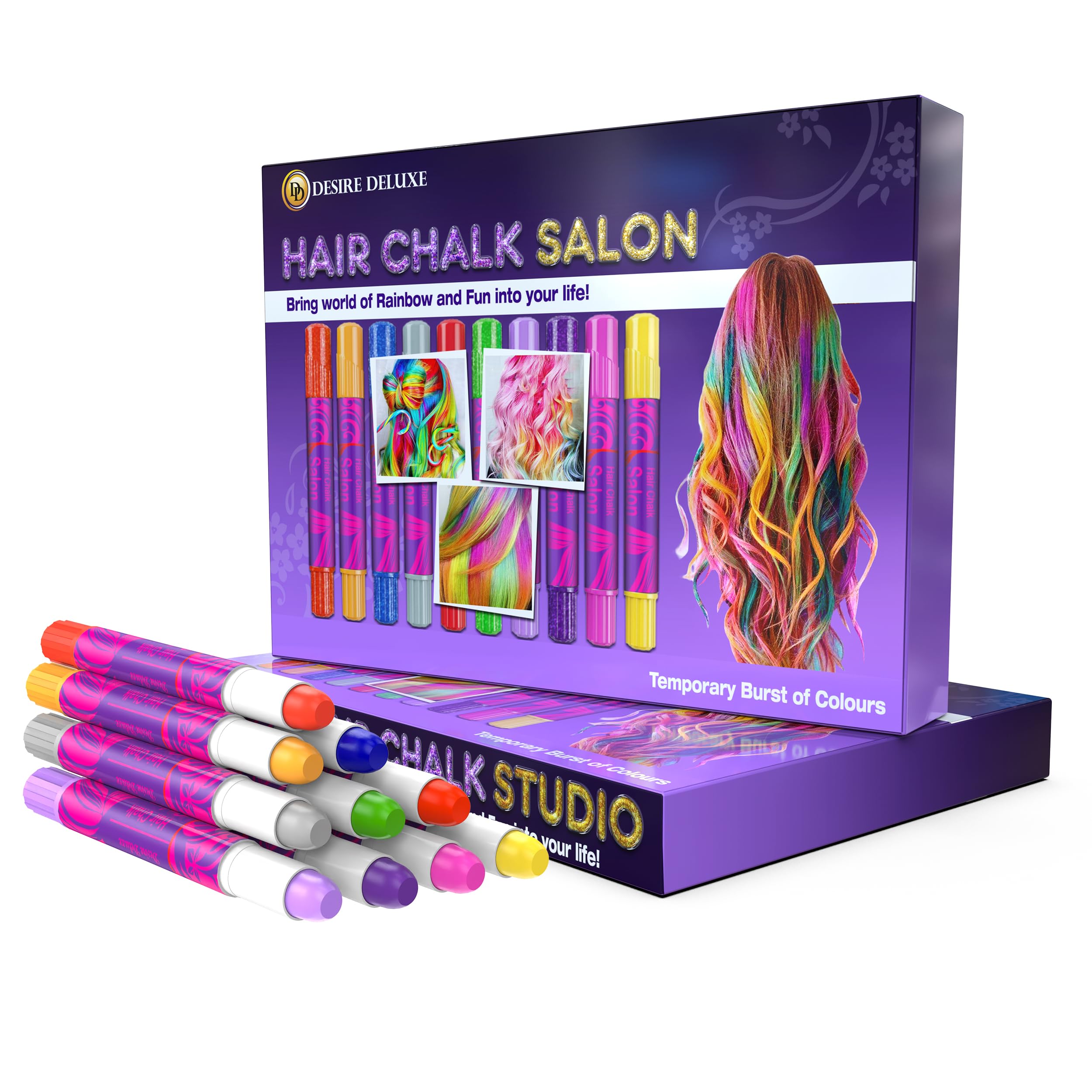 Desire Deluxe Hair Chalk for Girls – 10 Washable Temporary Dye Pens