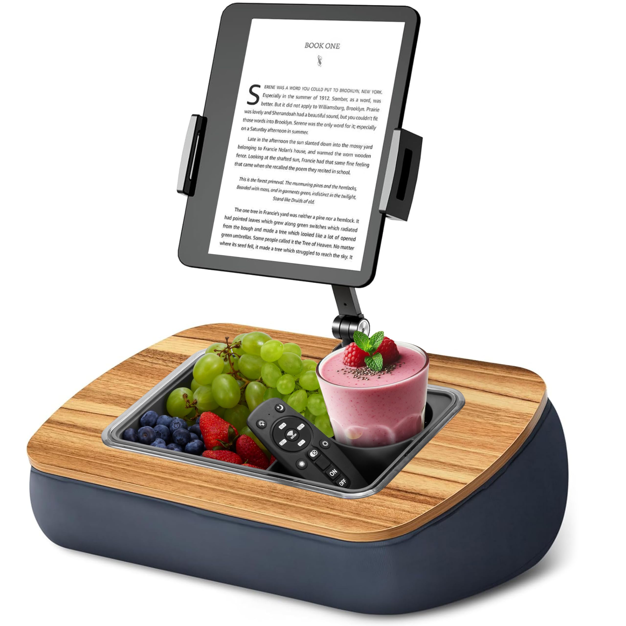 Kindle Holder for Bed – Lap Desk with Snack Tray & Cup Holder