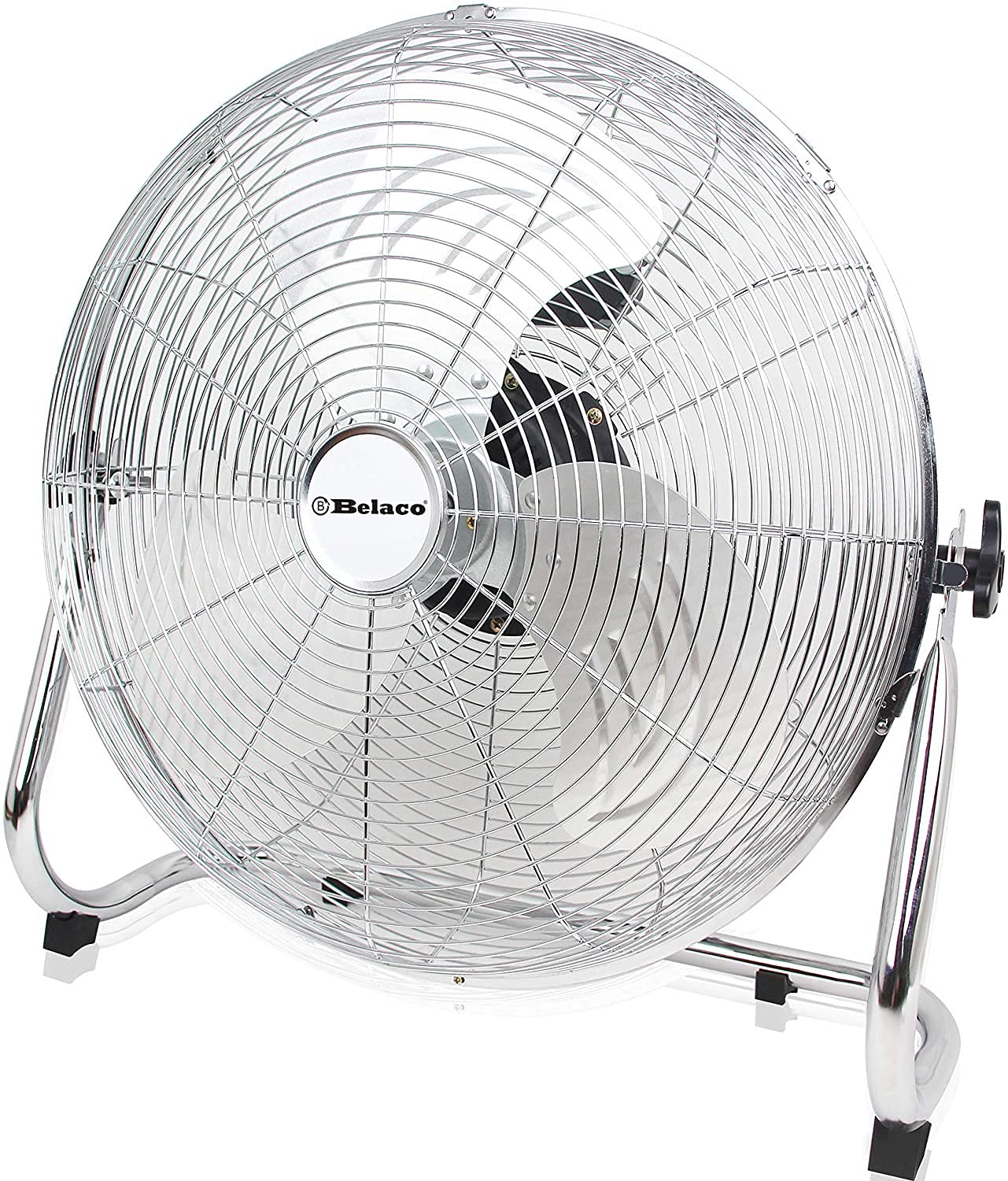 Belaco 18-Inch Metal Floor Fan | 100W High Velocity Chrome Industrial Fan