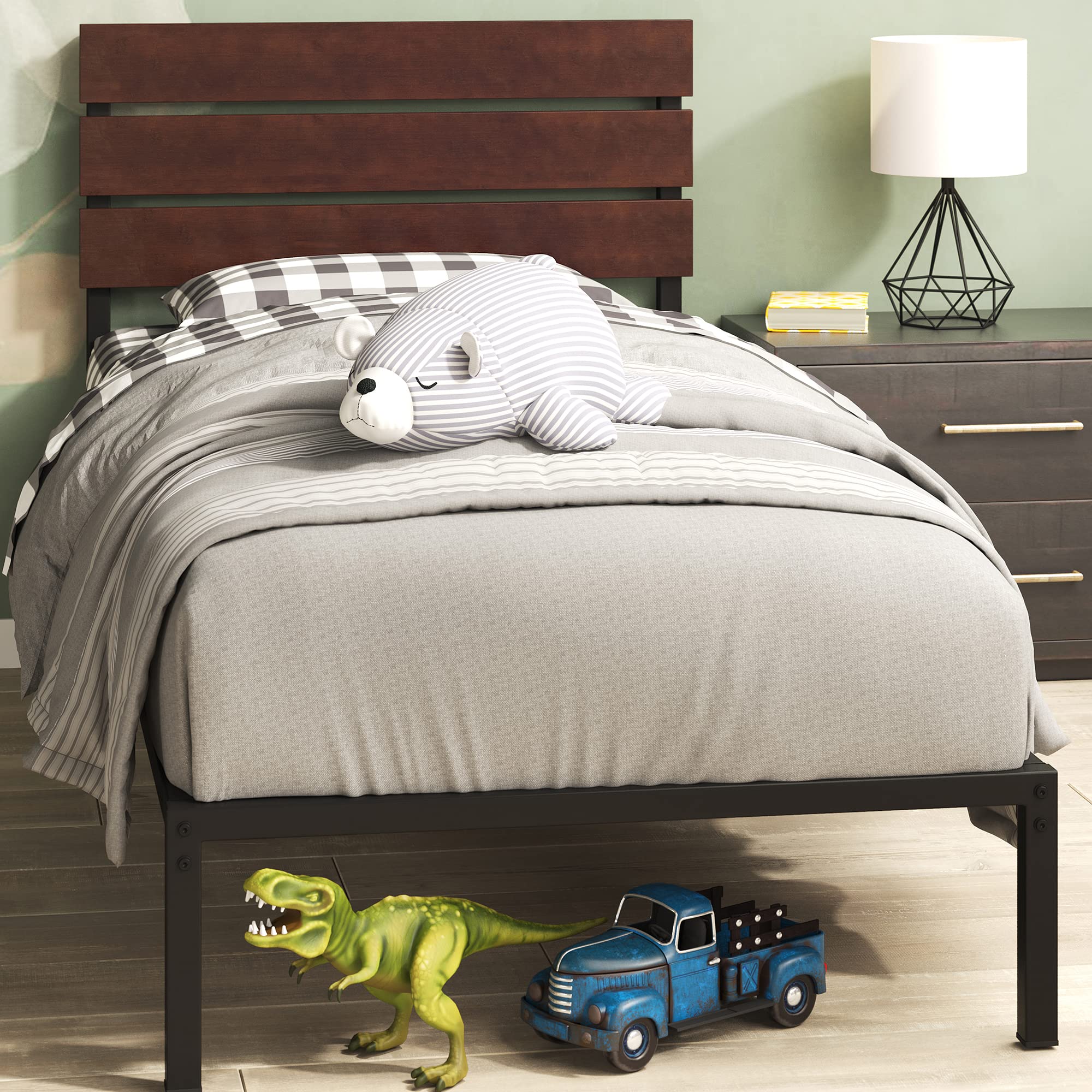 Zinus Figari Single Bed Frame – Bamboo and Metal Platform Bed with Storage