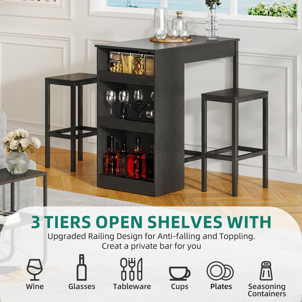 YITAHOME Breakfast Bar Table and Stools Set, Bar Table Set with Bar Stools, Breakfast Bar Dining Bar Table Footrest and Storage Shelf for Kitchen - image 2