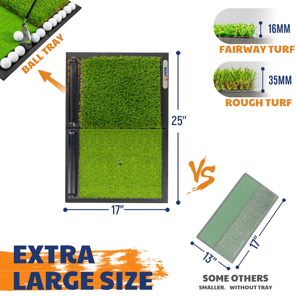 JAYA Dual Turf Golf Hitting Mat with Ball Tray and Heavy Rubber Base