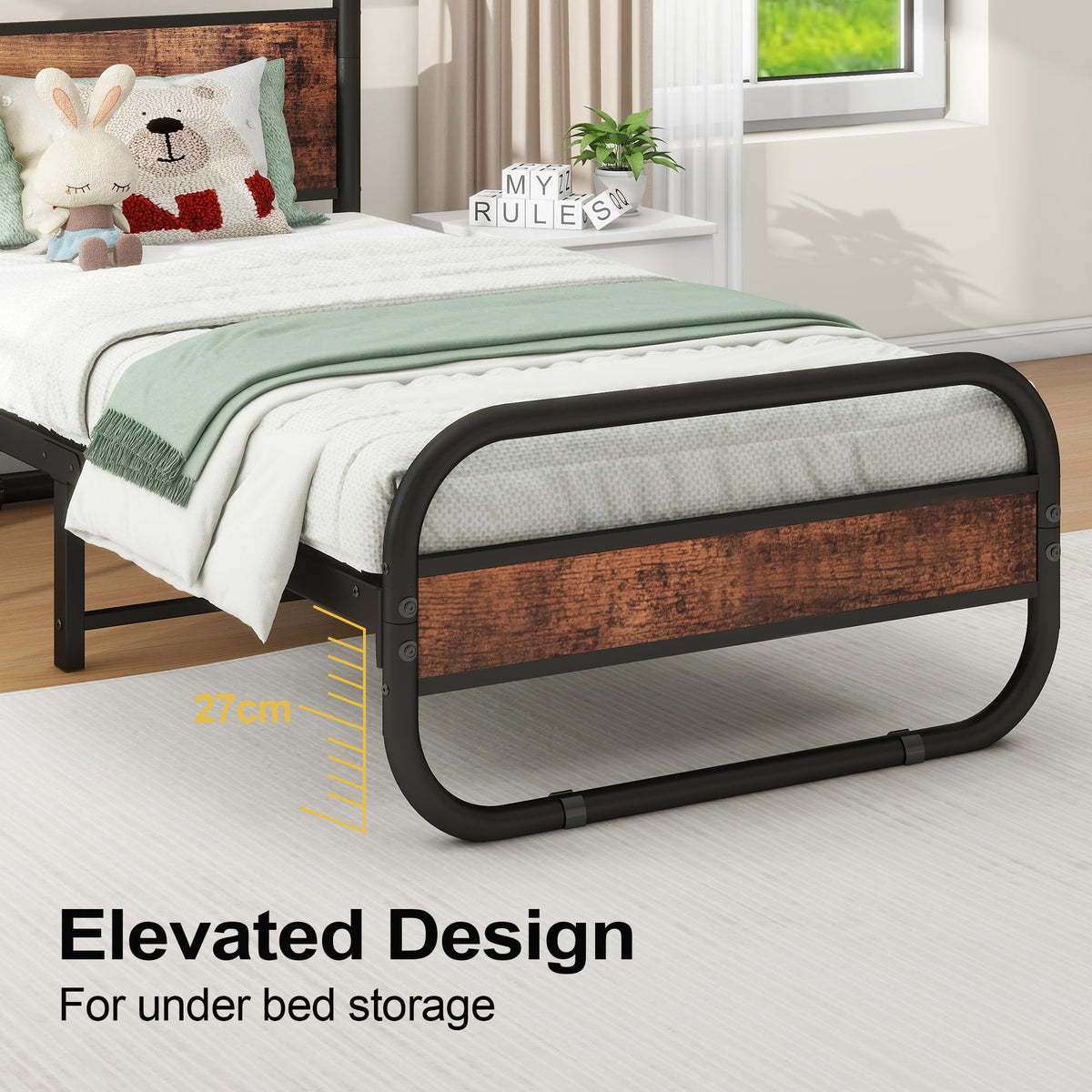 Diahomy 3ft Single Bed Frame, 90x190cm Metal Platform Bed, Bed Base,Brown - image 5