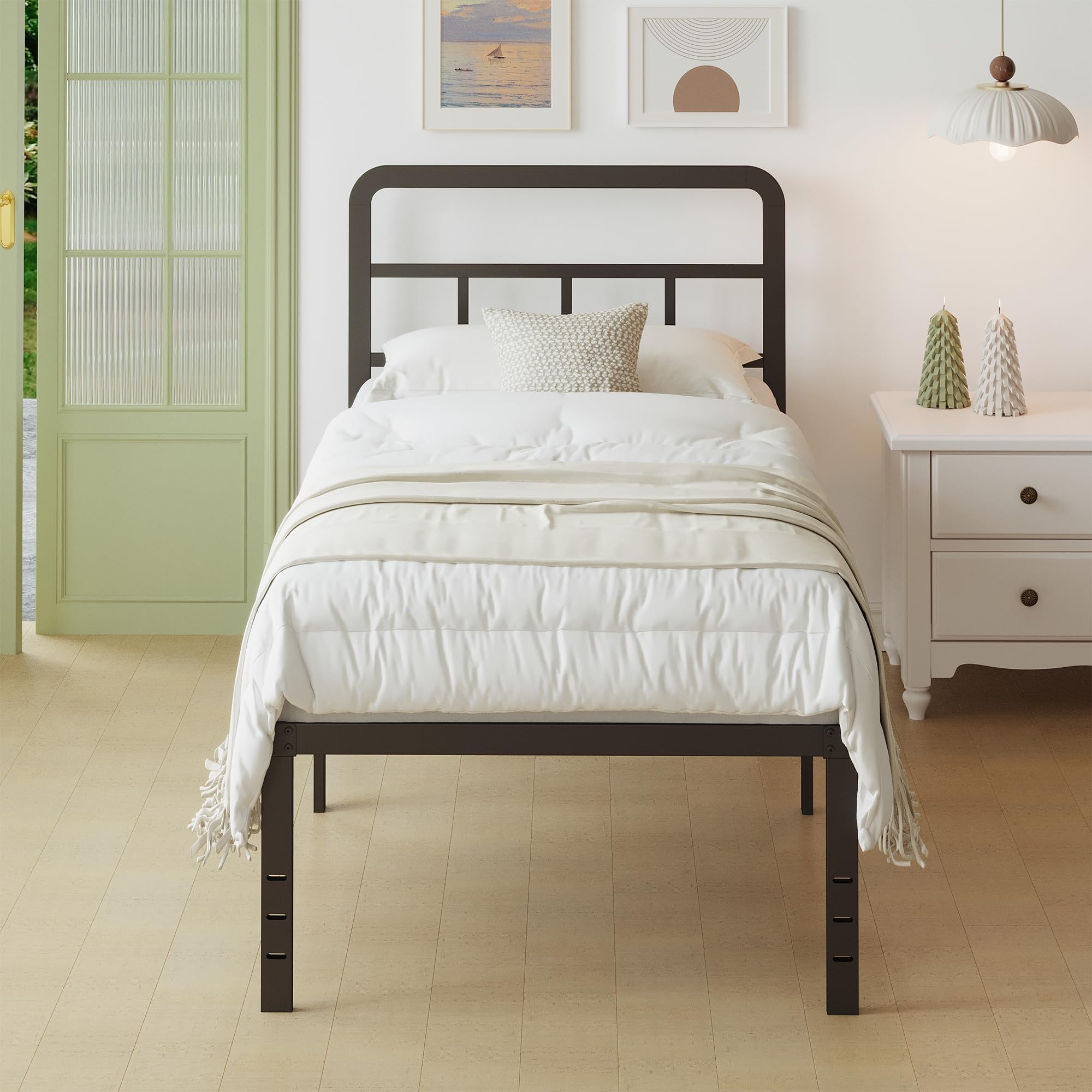 Lutown-Teen Metal Bed Frame | 90x200cm Heavy Duty Single Bed - Black