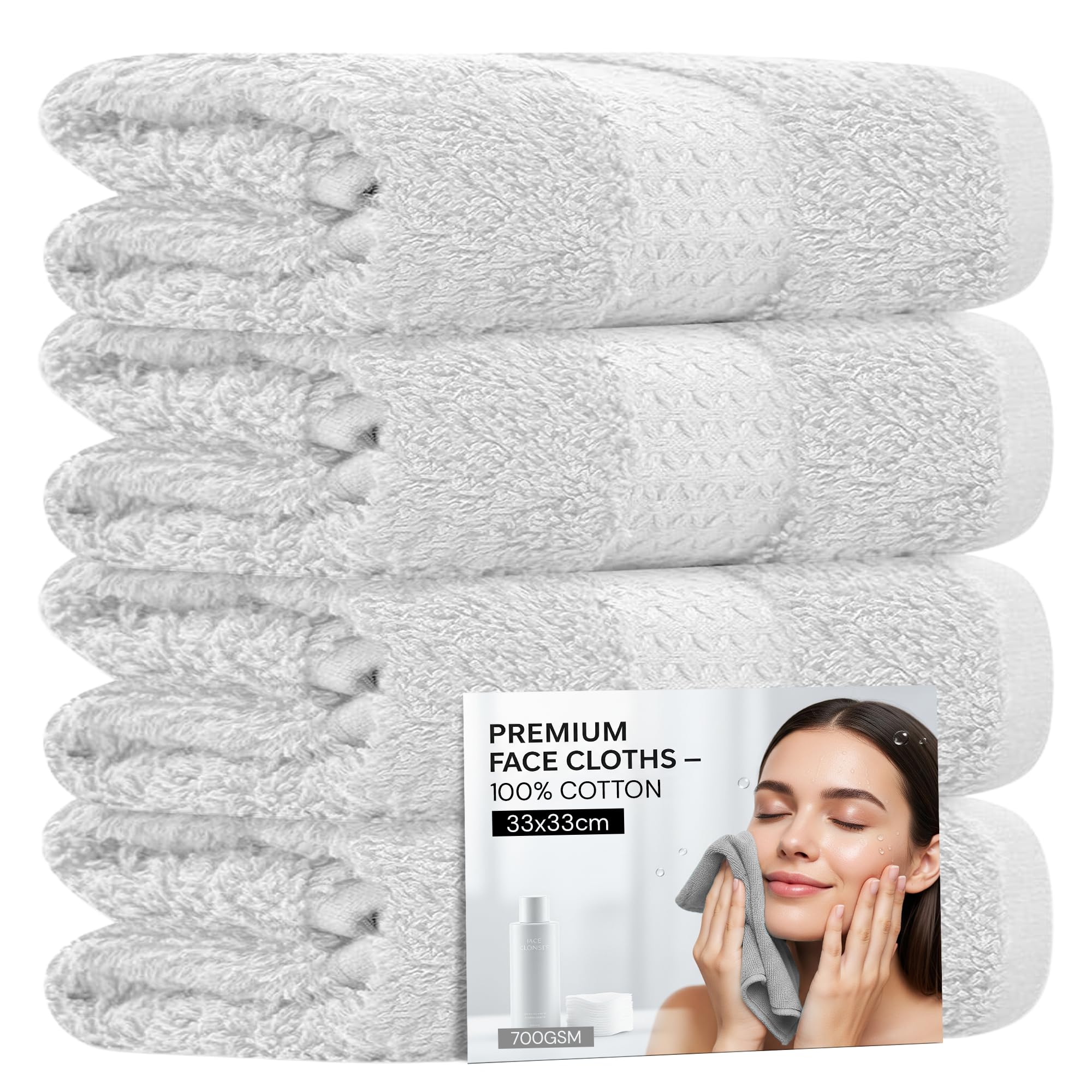 Towelogy 4 Pack Face Cloths – 100% Combed Cotton Flannels, White