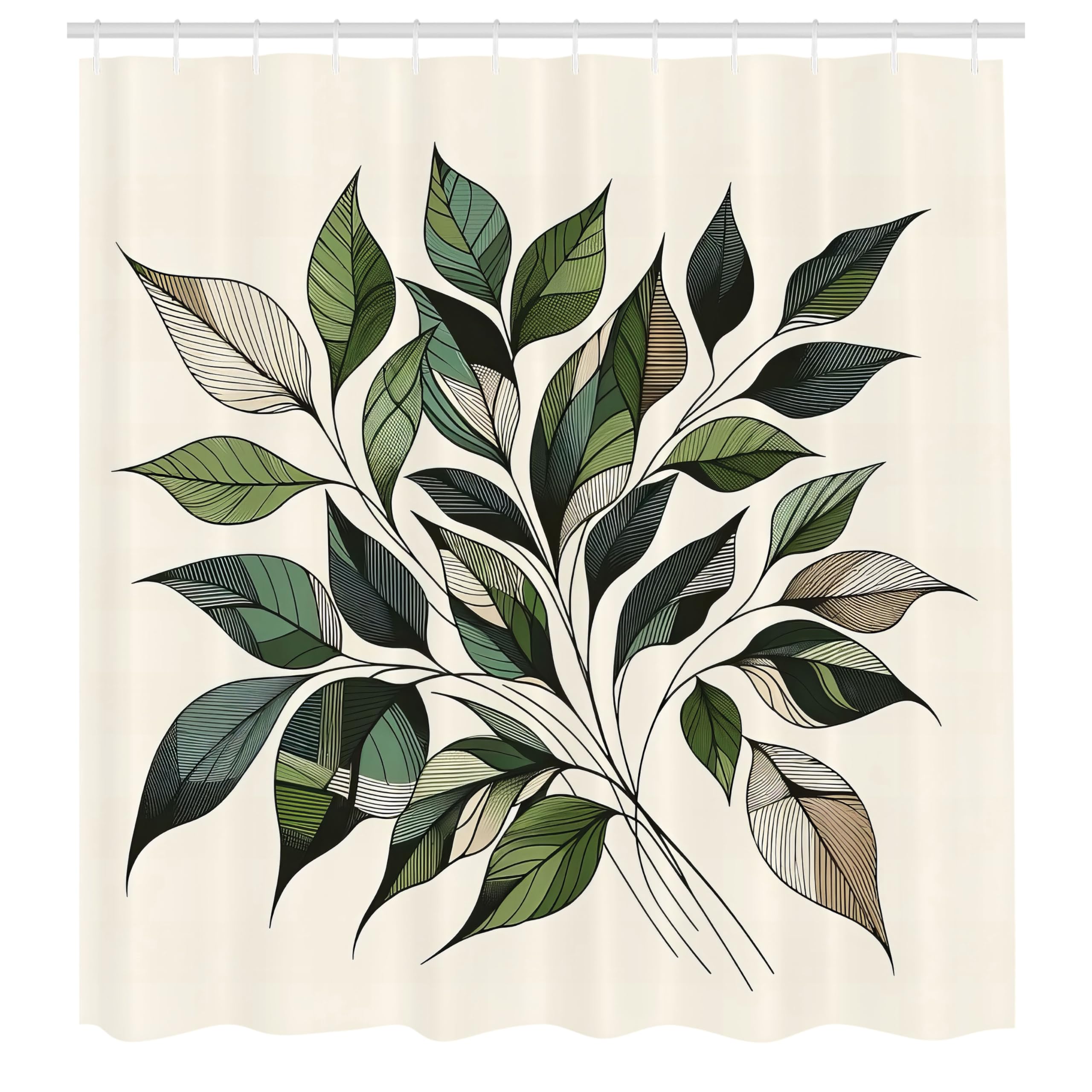 Abakuhaus Boho Shower Curtain | Waterproof Fabric Jungle Leaves – 175x200cm