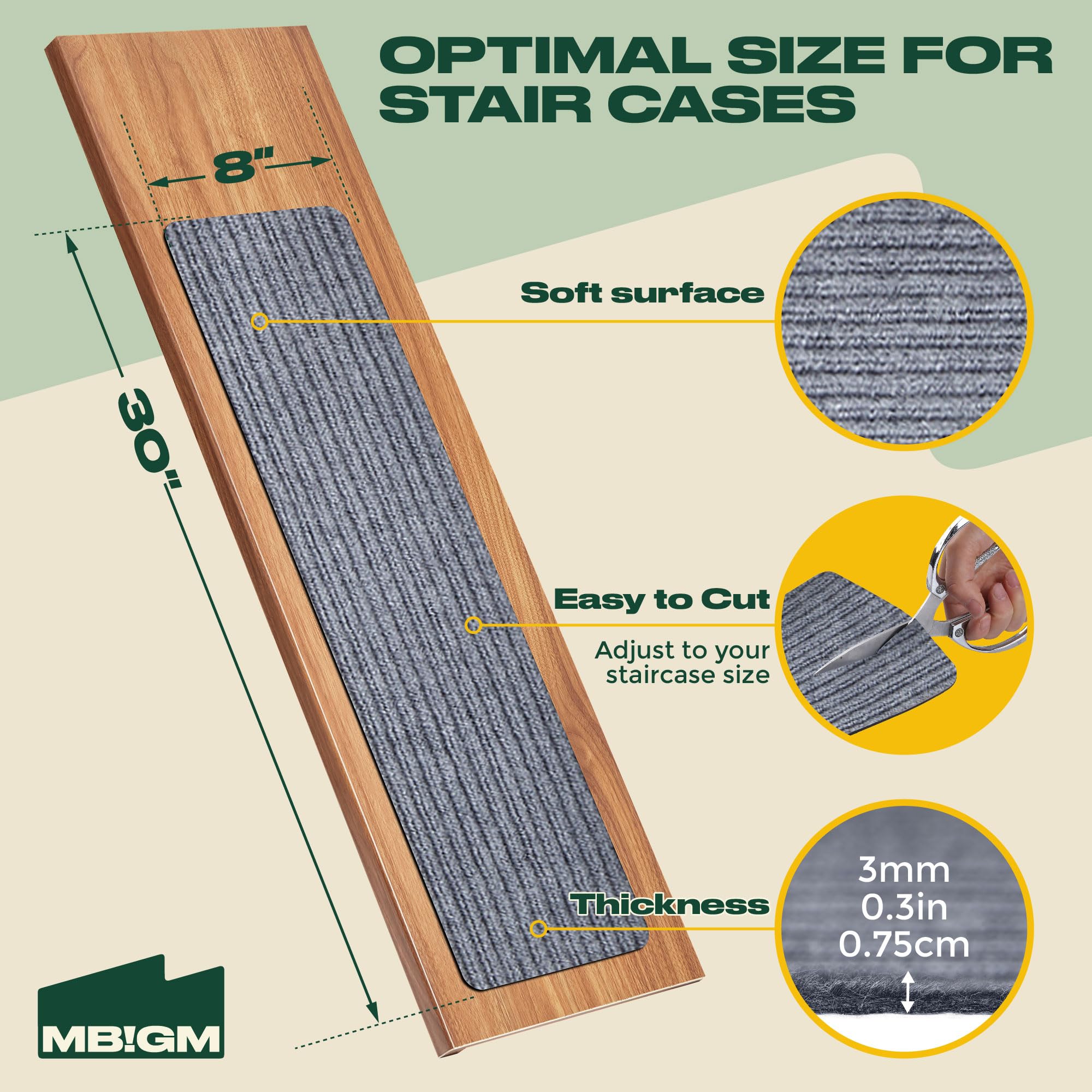 MBIGM Non-Slip Carpet Stair Treads | 15-Pack 8"x30" Indoor Safety Rugs