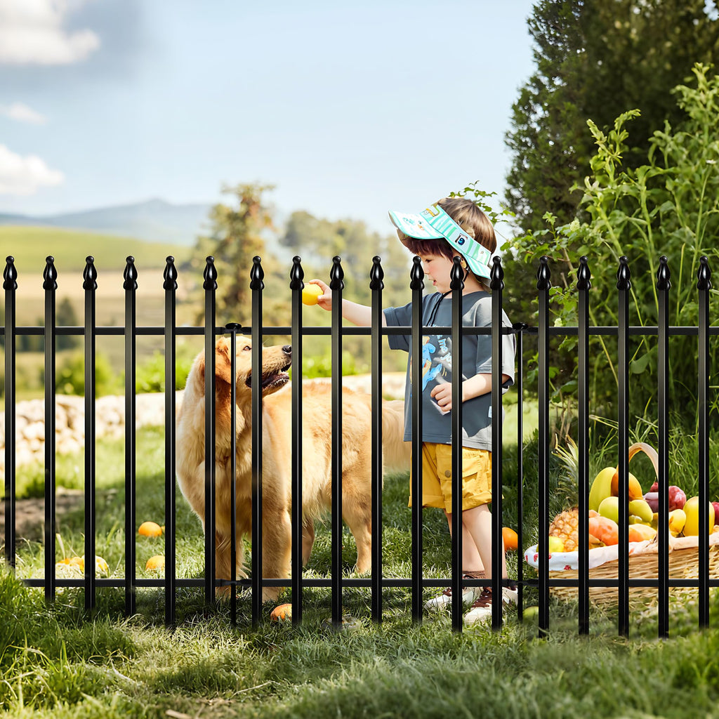Thealyn Metal Garden Fence – 5 Panels No-Dig Decorative Dog Fence, Black