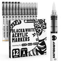 Aurobliss Black and White Acrylic Paint Pens | 12pc Brush Tip Markers