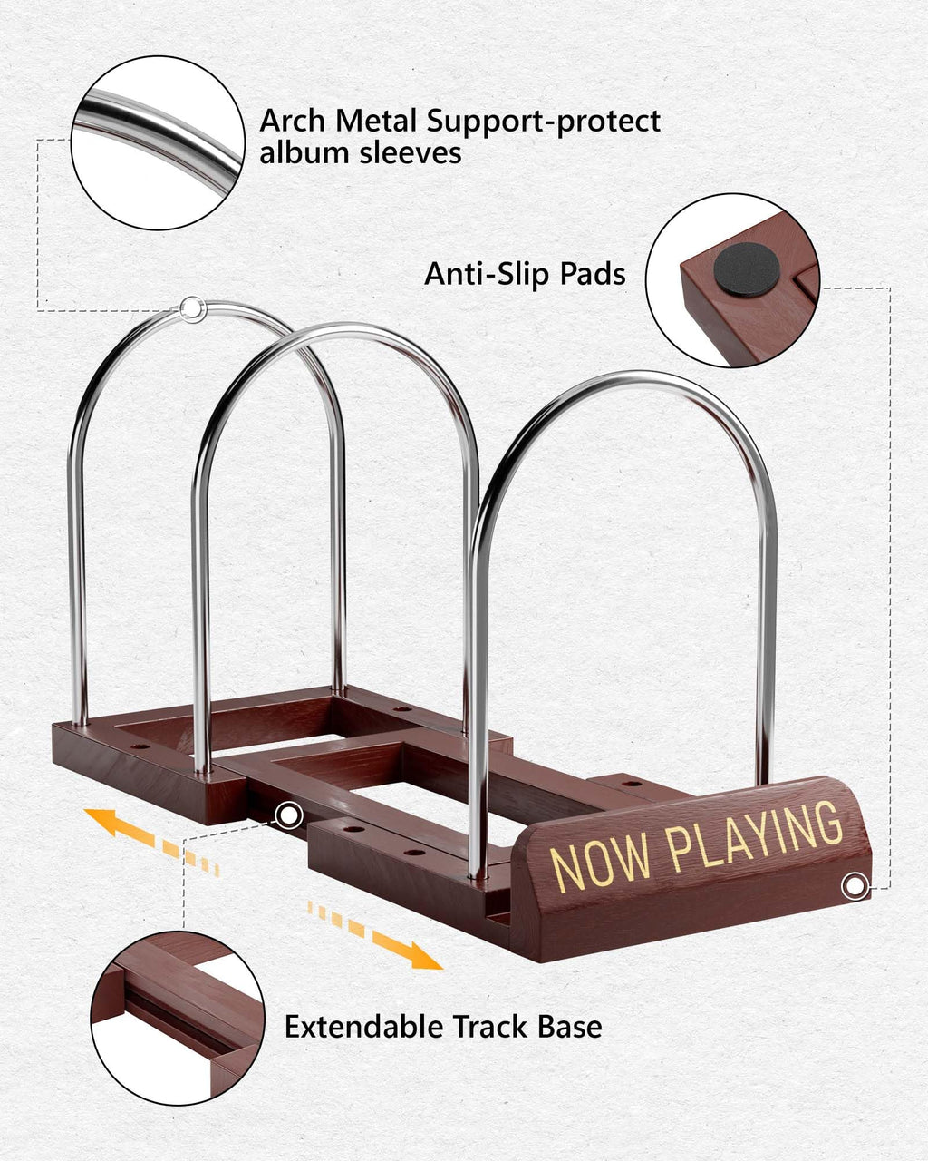 BS-VOG Vinyl Record Storage Stand, Expandable Holder for 30-70 LPs - image 4