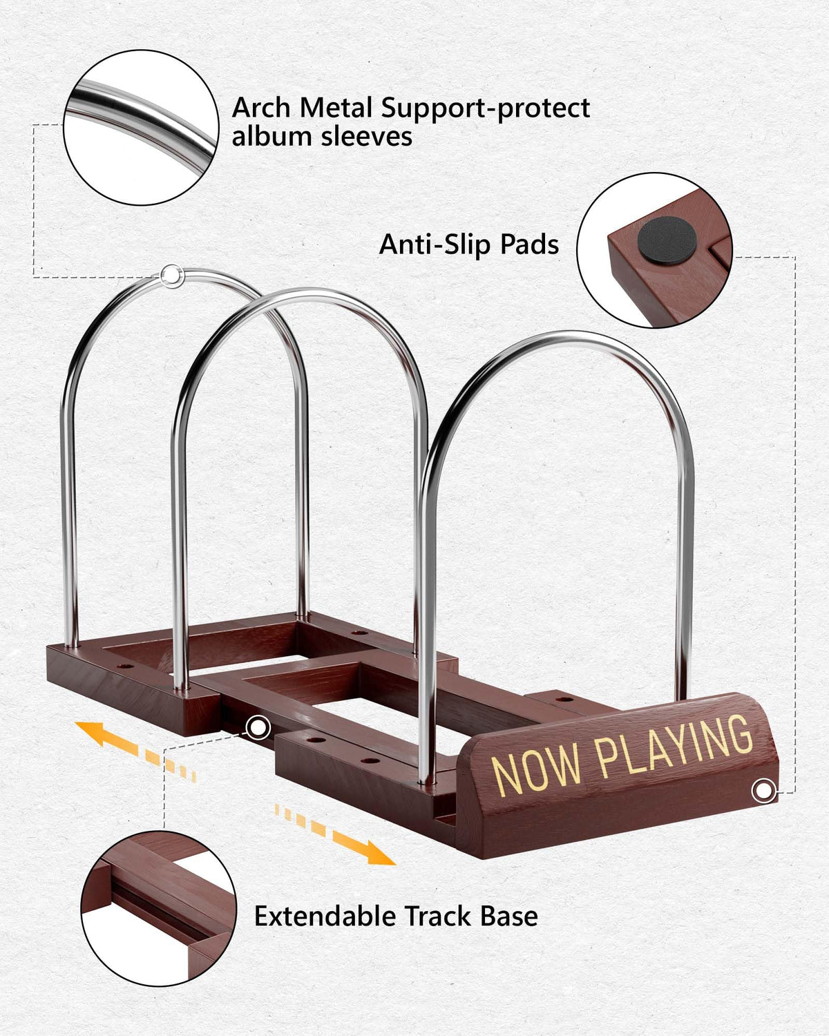 BS-VOG Vinyl Record Storage Stand, Expandable Holder for 30-70 LPs - image 4