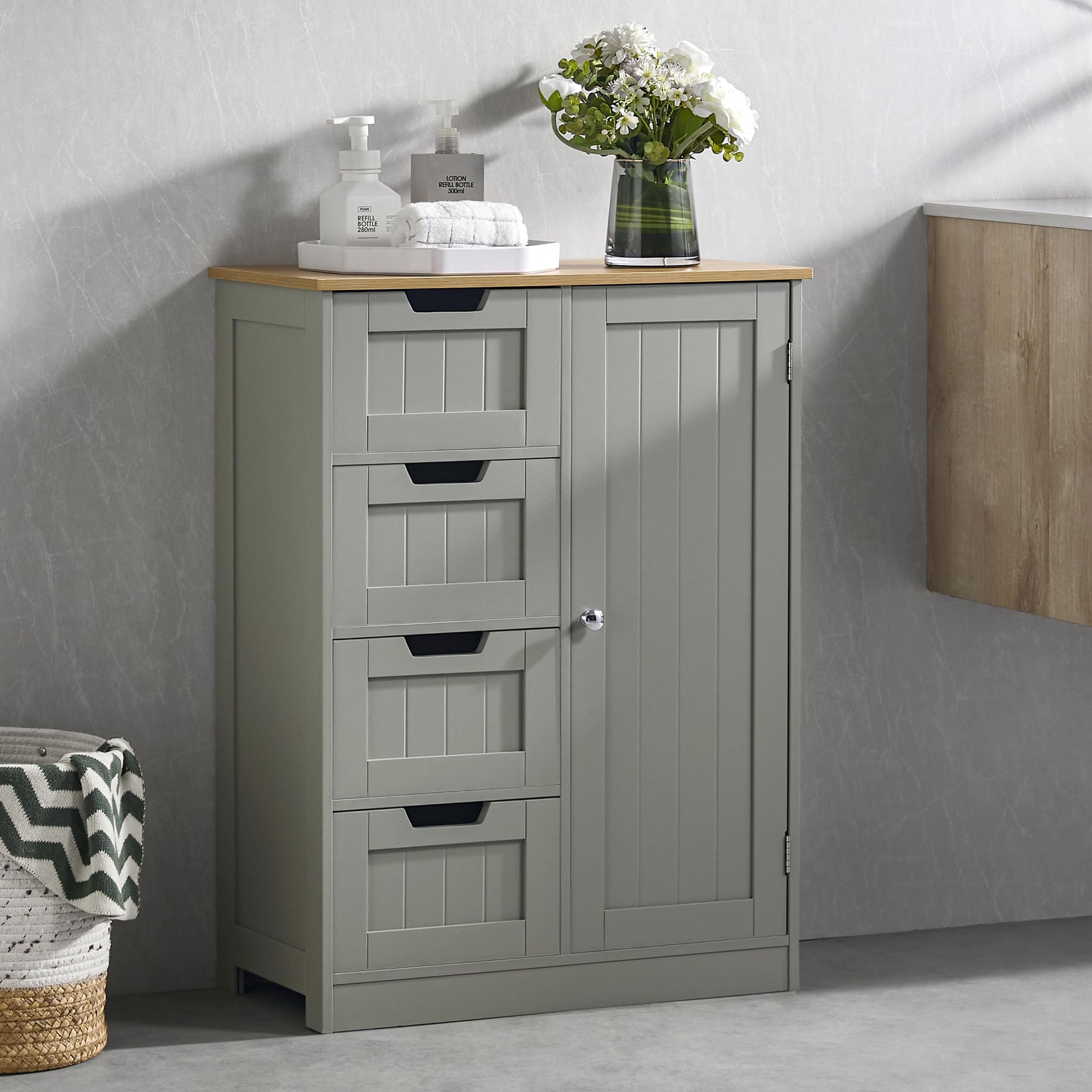 Bath Vida Freestanding Bathroom Cabinet - 4 Drawer 1 Door Storage Unit