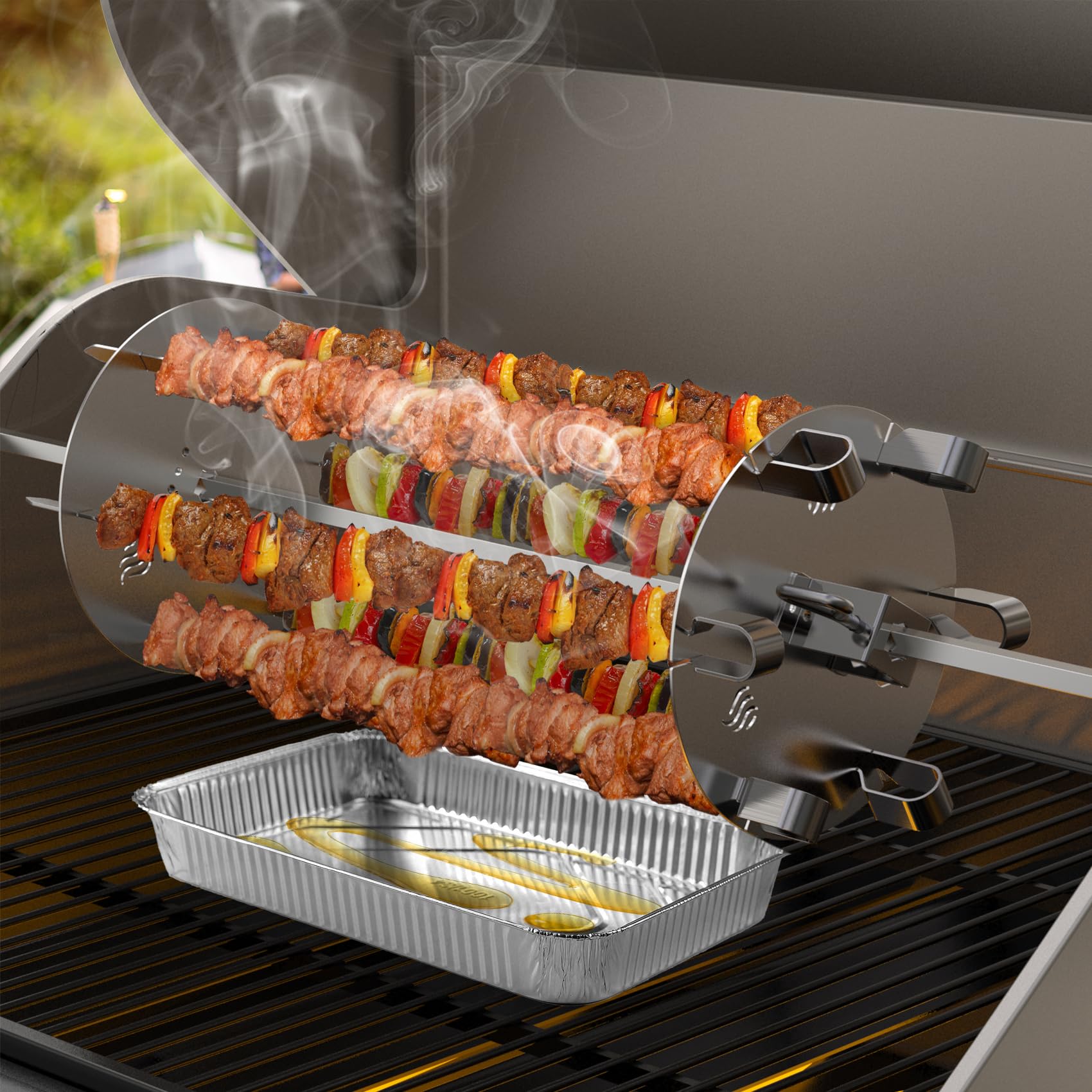 Onlyfire Stainless Steel Rotating Skewer System for Rotisserie Grill Rods