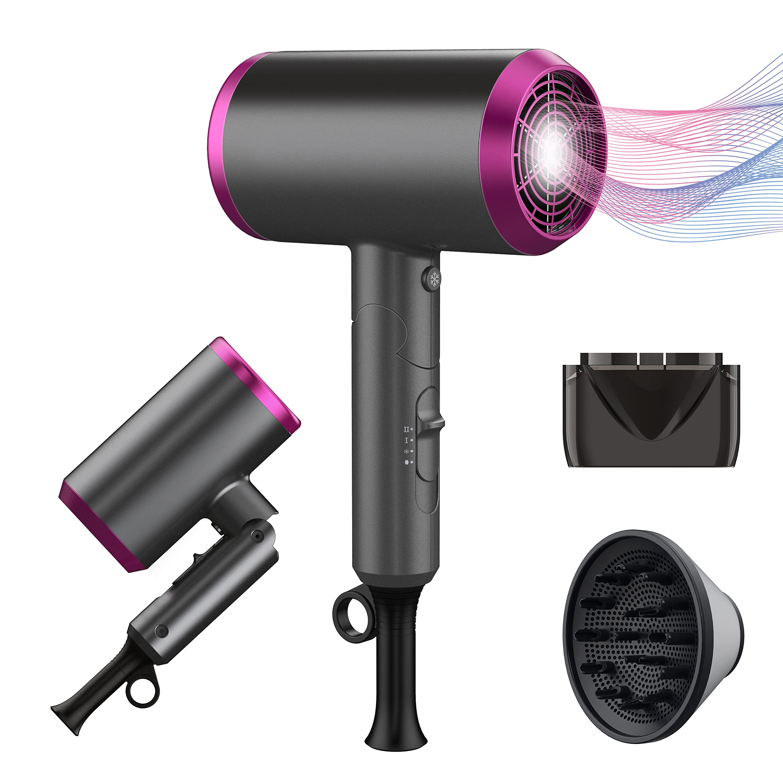 Travel Hair Dryer - Ionic Professional Blow Dryer with Diffuser