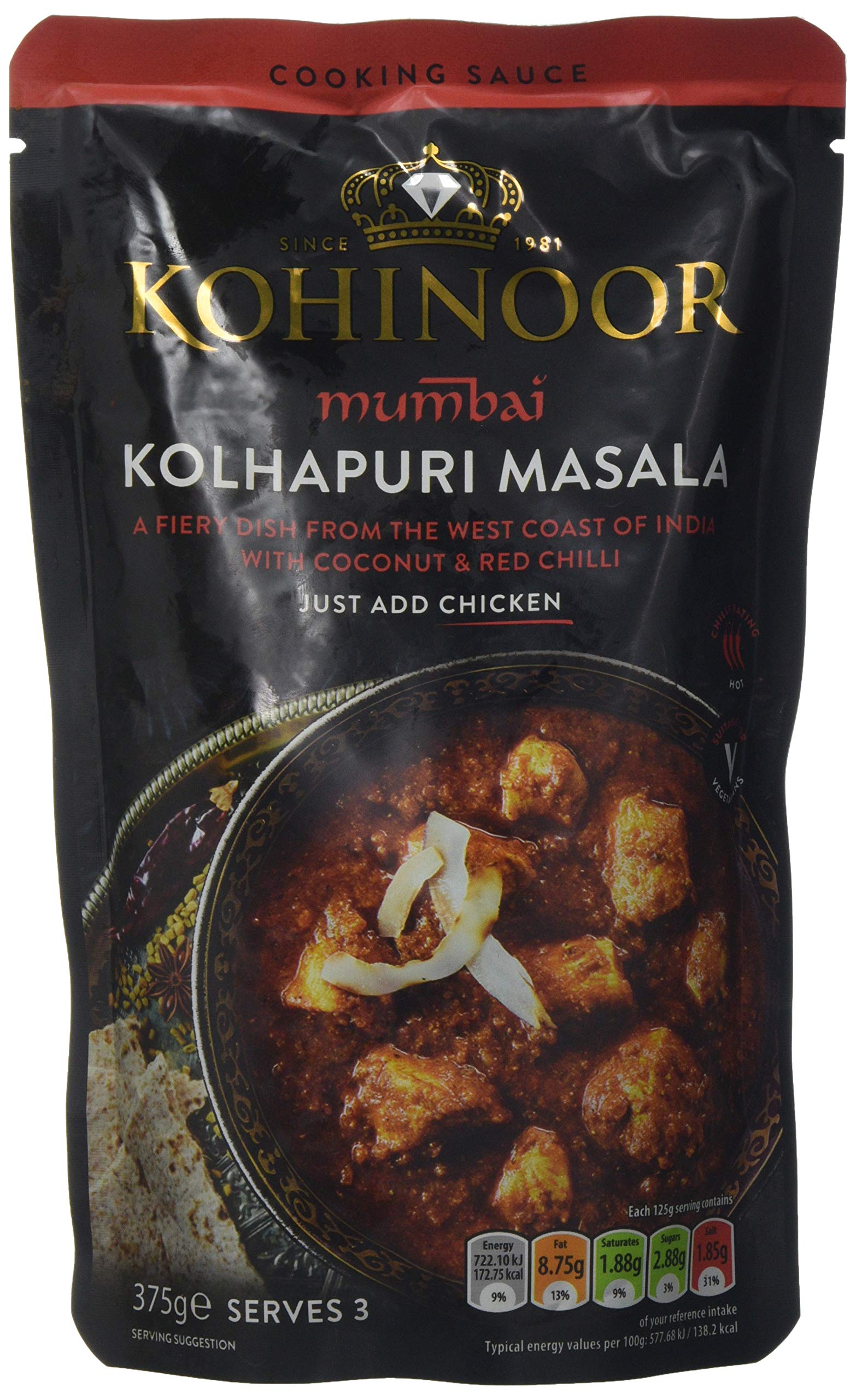 Kohinoor Kolhapuri Masala Cooking Sauce | Spicy Indian Curry, 375g (Pack of 6)